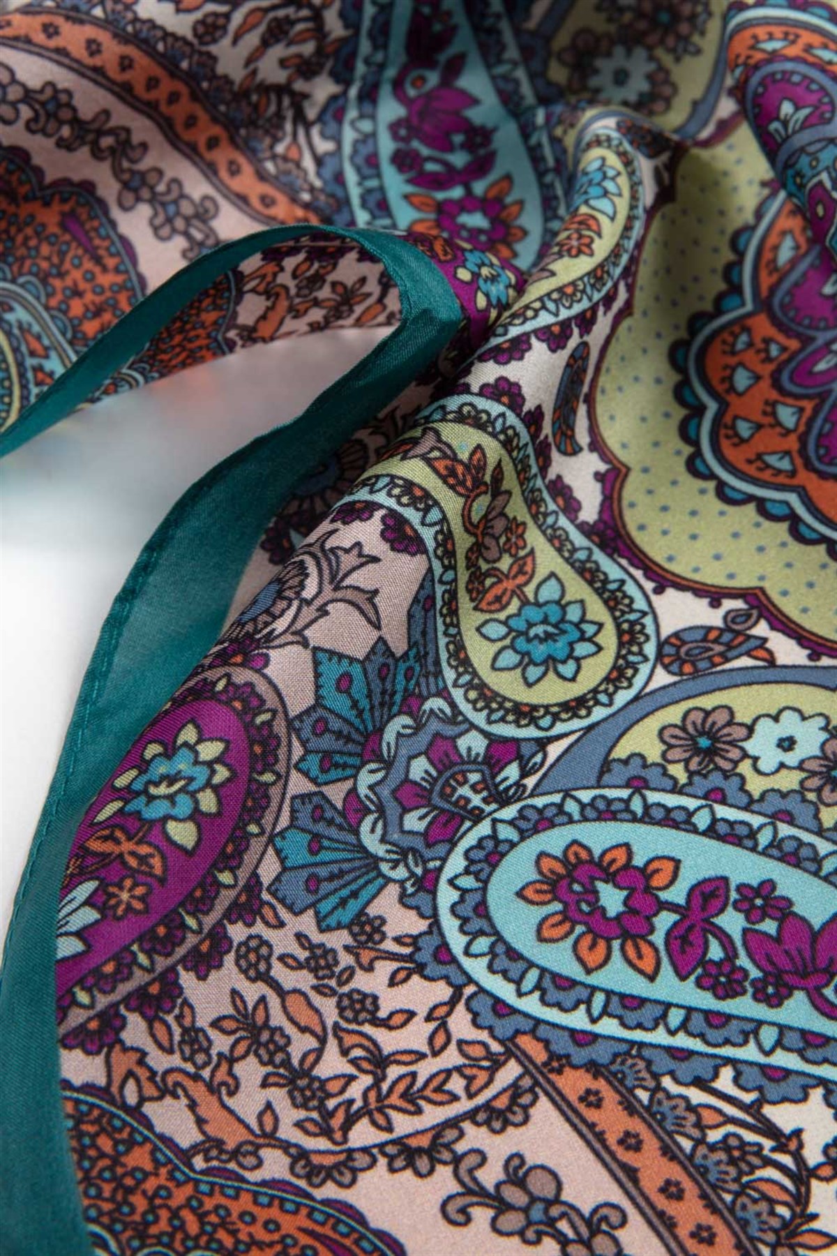 100% İpek Etro Desenli Petrol Yeşili Renkli 92x210 Şal