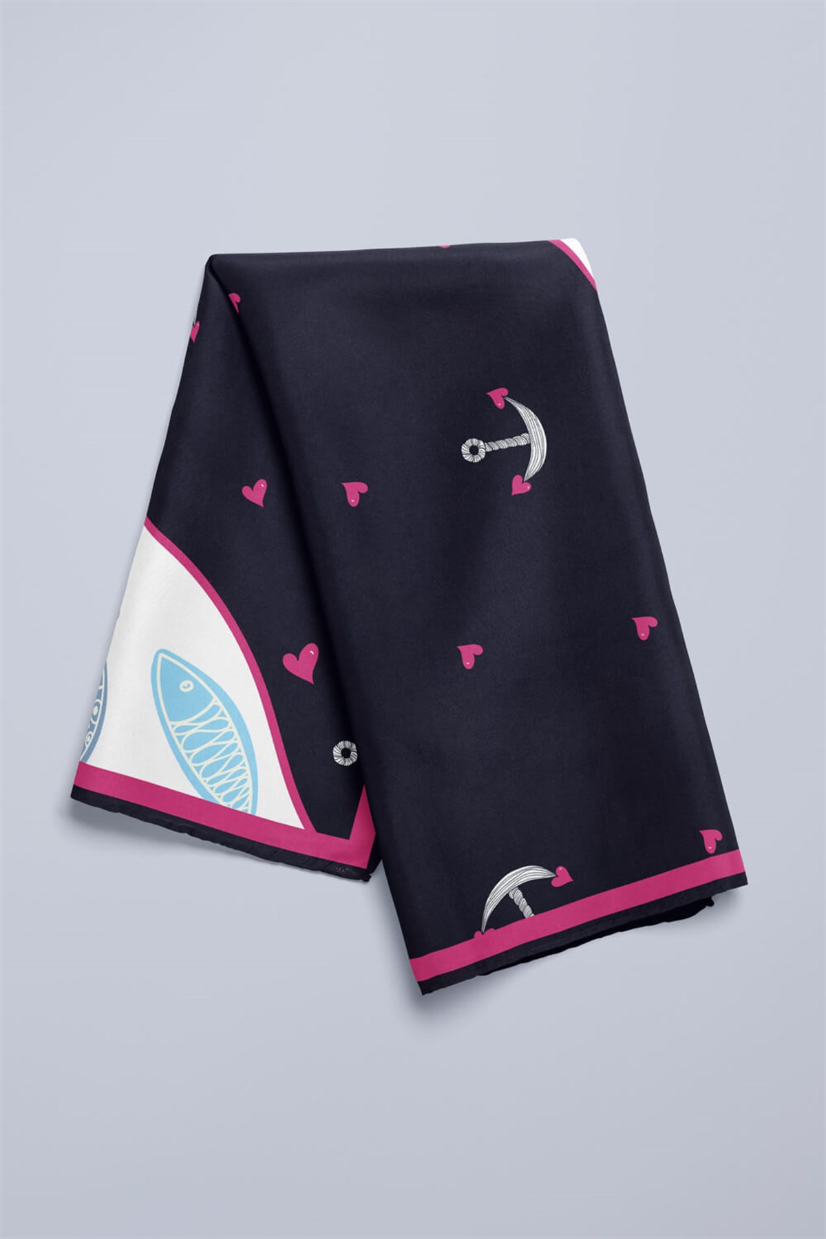 Vissona Balık Desenli İpek Bandana