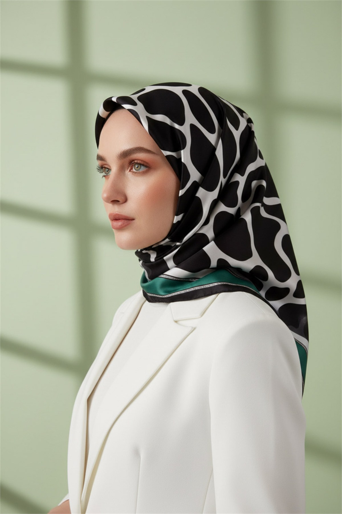 Kristal Taş Desenli Petrol Yeşili Renkli 90x90 Eşarp (İpek İçermez) Dikim Şekli : El Dikişi