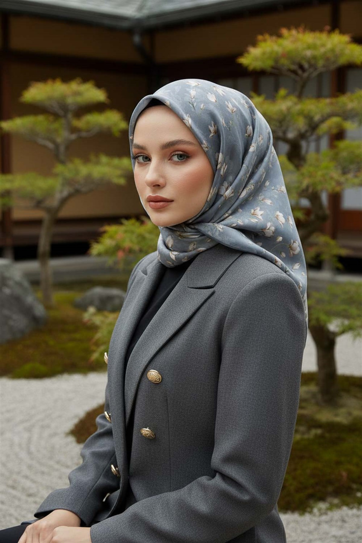 %100 Twill İpek Çiçek Desenli Mint Yeşili Renkli 90x90 Eşarp Dikim Şekli : El Dikişi