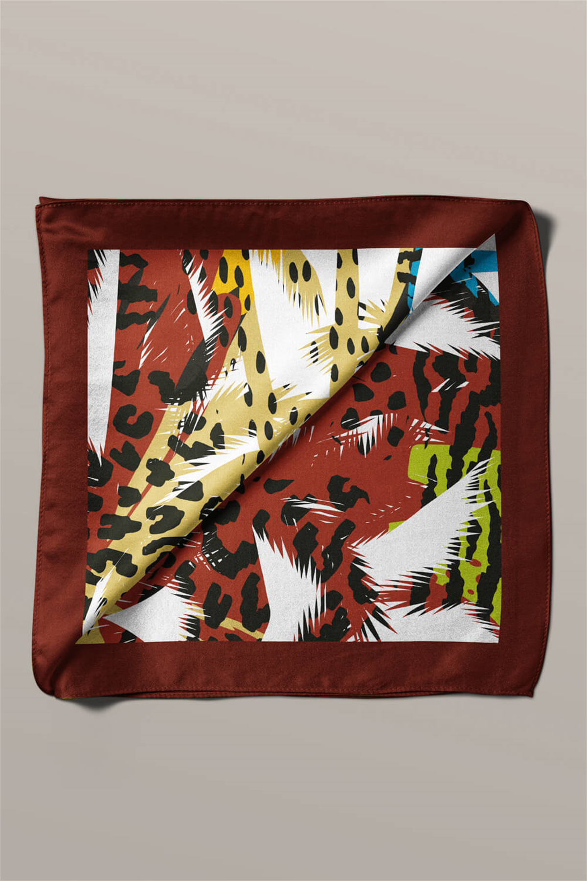 C114 Kadın Egzotik Desenli Bandana 50x50 Yeşil Sarı DG0372-22