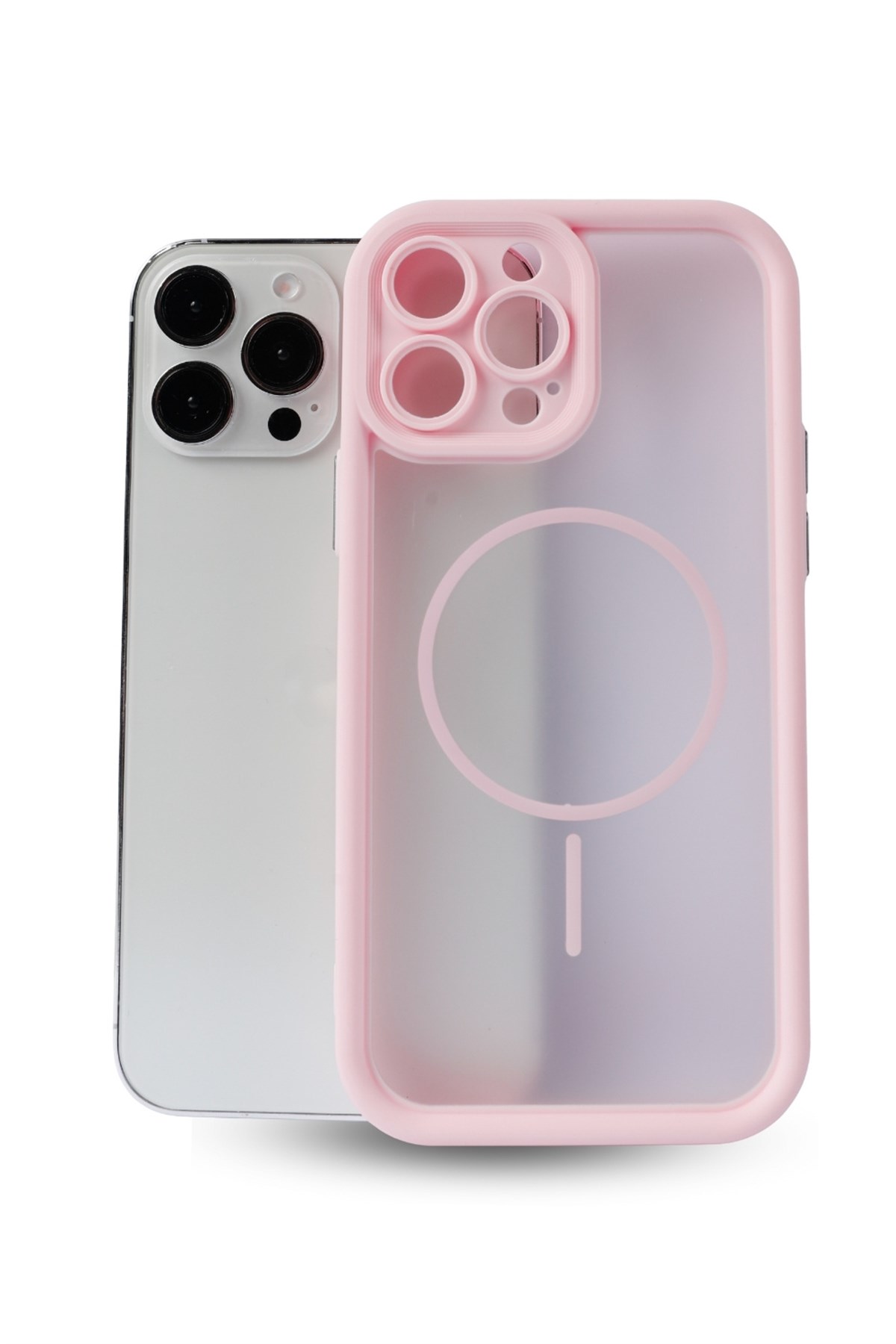 iPhone 16 Pro Max in Pink Kılıf – Kamera Korumalı – MagSafe Uyumlu – Pembe Renk – Mat Silikon Telefon Kılıfı