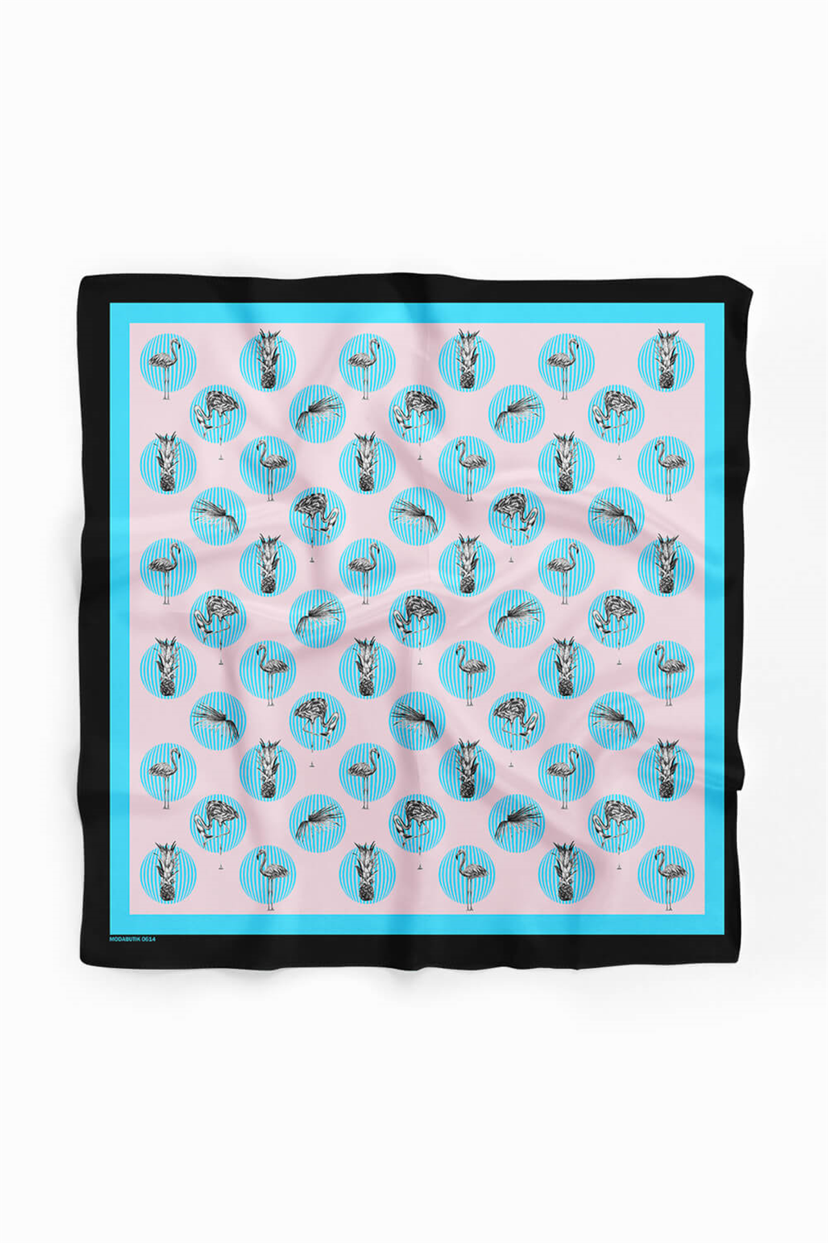 Kadın Mavi Flamingo Desenli 50x50 Bandana DG0614-22