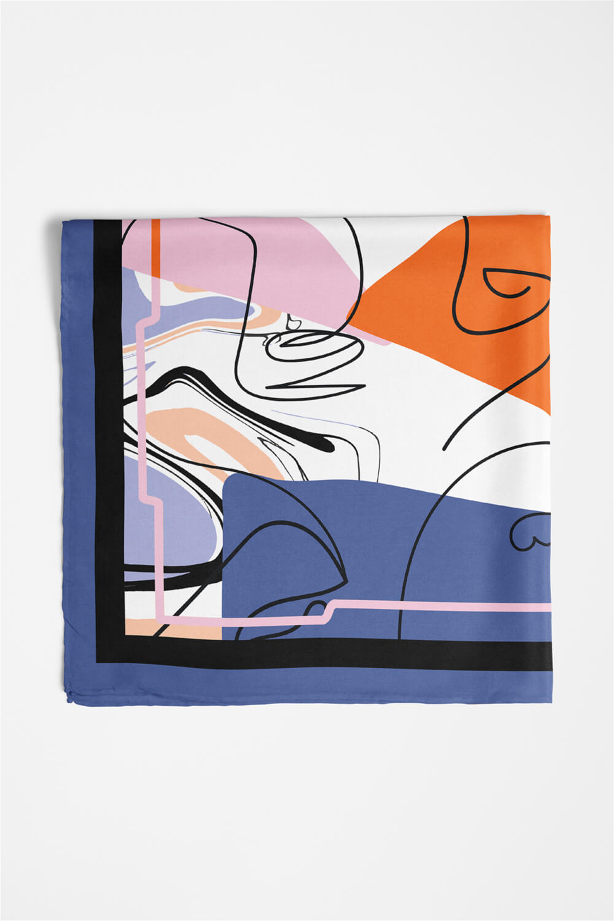 A57 Kadın Turuncu Beyaz Silüet Desenli 50x50 Bandana HYL DG01438-22