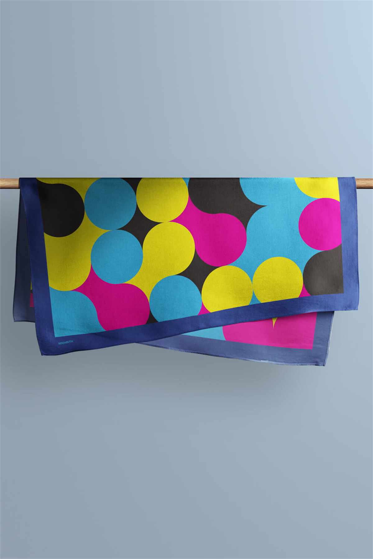 E30 Kadın Egzotik Desenli Bandana 50x50 Mavi Sarı DG0334-22