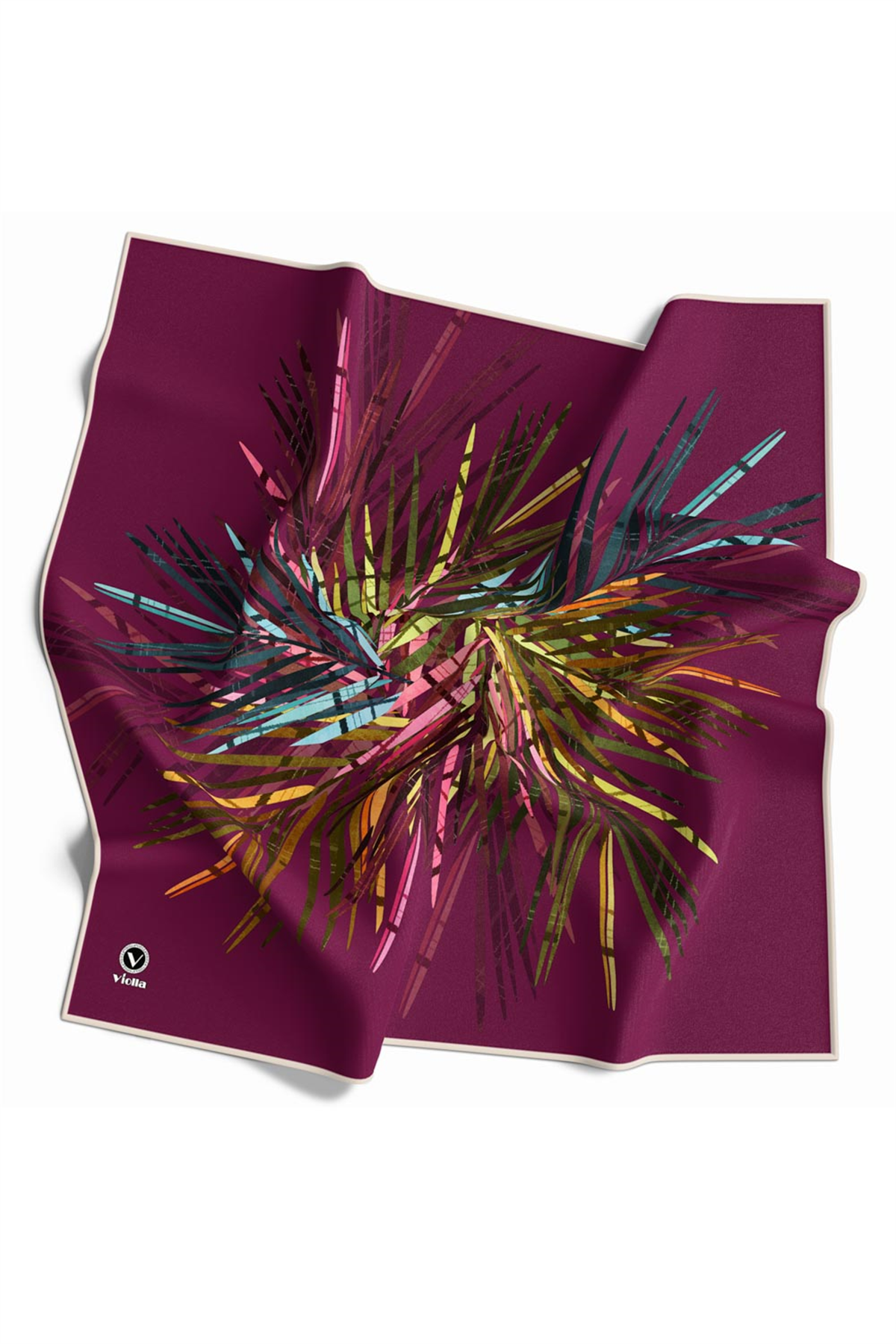 Twill Havai Fişek Desenli Mürdüm Renkli 90x90 Eşarp (İpek İçermez) Kenar Dikiş Şekli El Dikişli