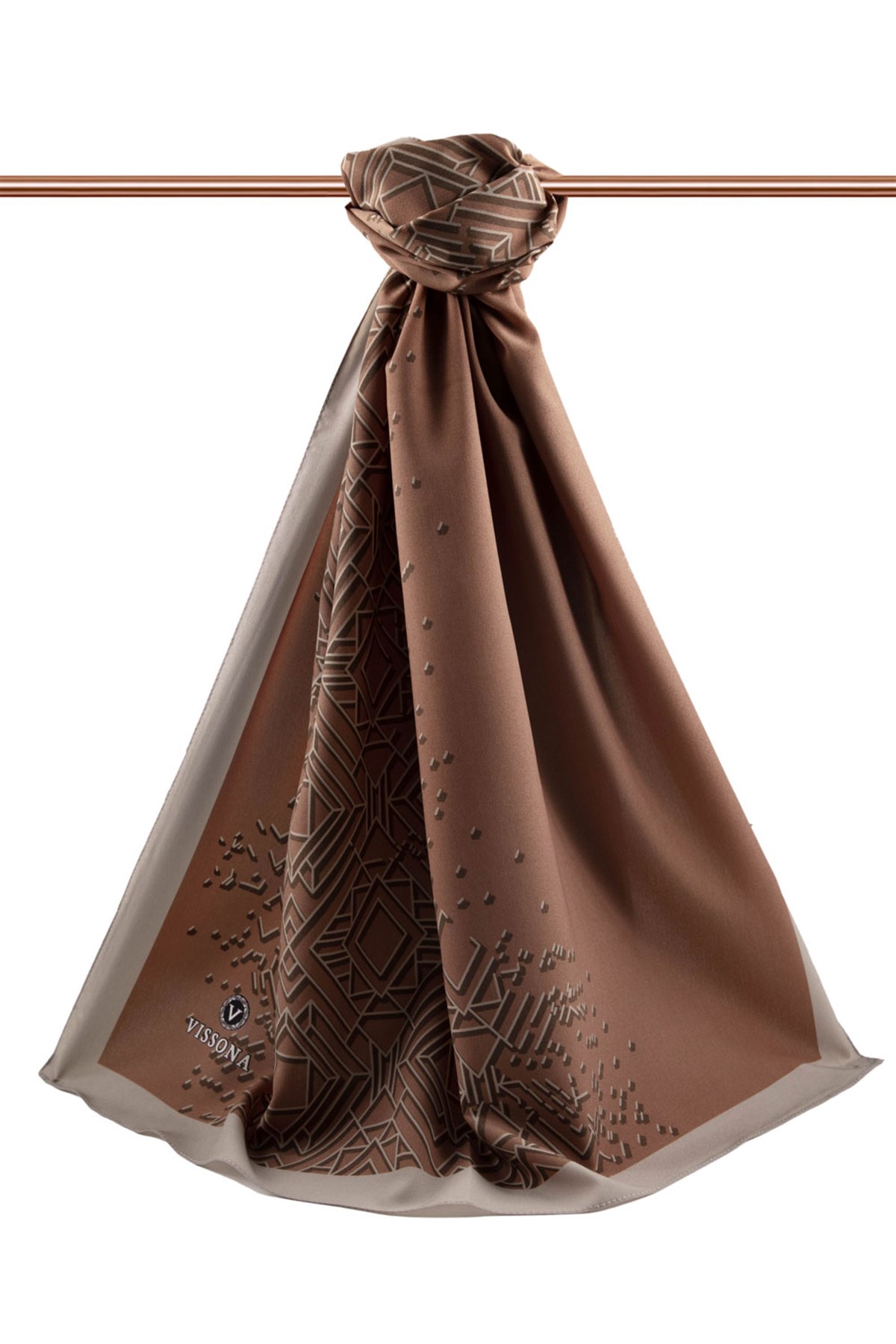 KREP GEOMETRİK DESENLİ TABA - BEJ RENKLİ 75X195 KIRIŞMAZ ŞAL