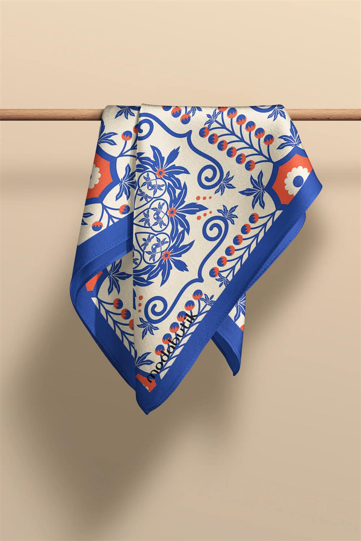 Modabutik Mavi Desenli Kadın Fular