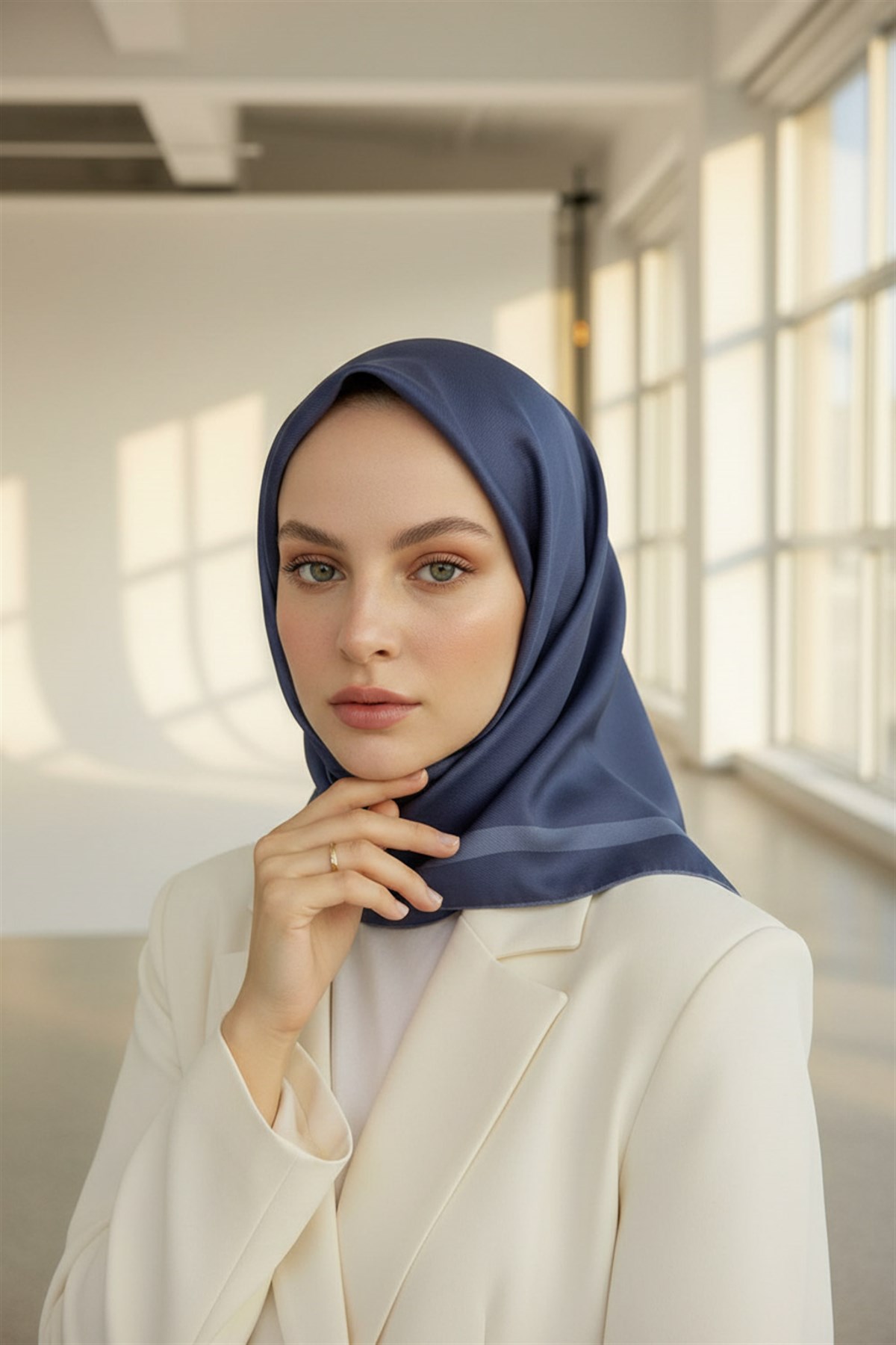 100% Twill İpek Düz Renk Bordür Desenli Gri Renkli Daha Tok Exclusive Serisi 90x90 Dikim Şekli : El Dikişi Eşarp