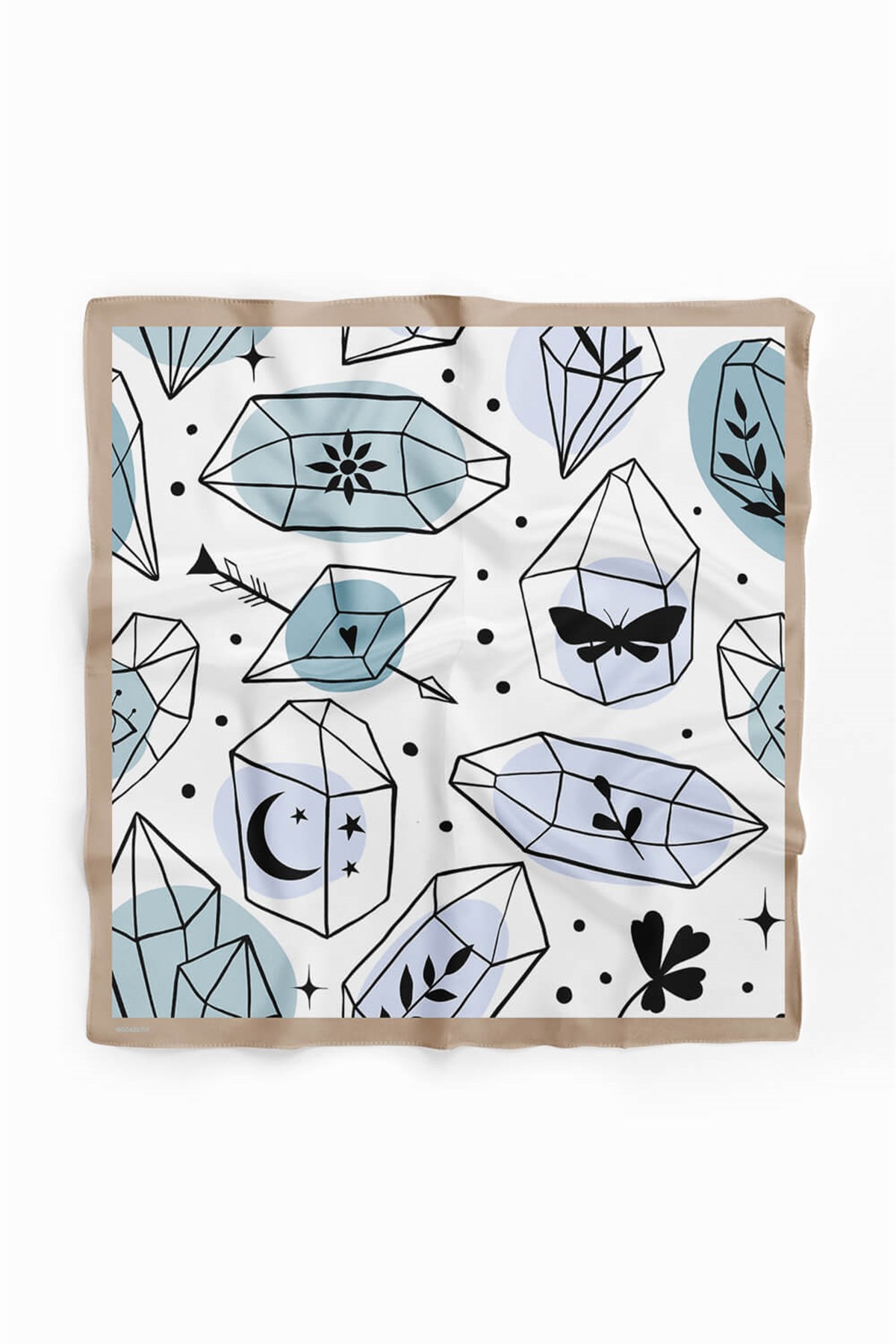 Violla Y11 Kadın Geometrik Desenli Bandana 50x50 Siyah Beyaz Mavi DG0474-22