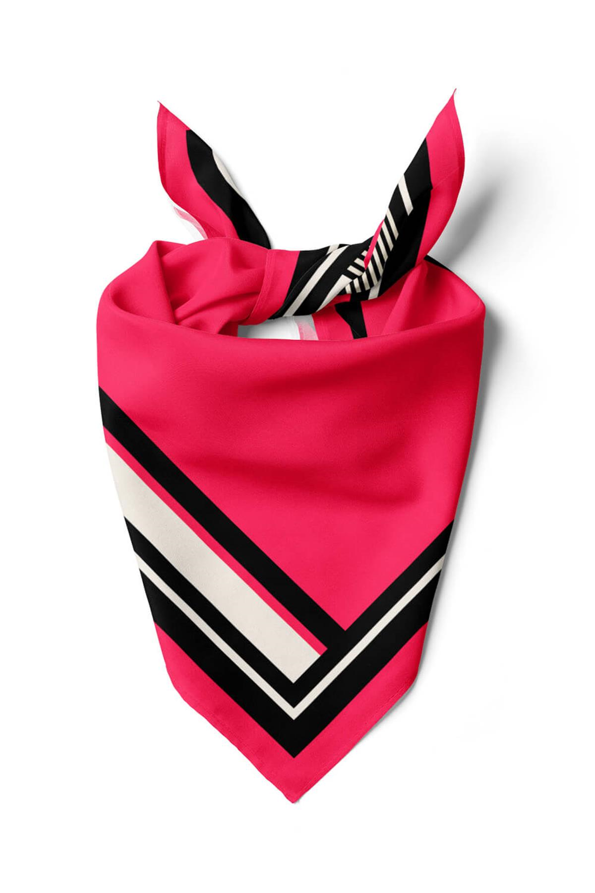 E47 Kadın Kırmızı Kare Desenli 50x50 Bandana HYL DG01524-22