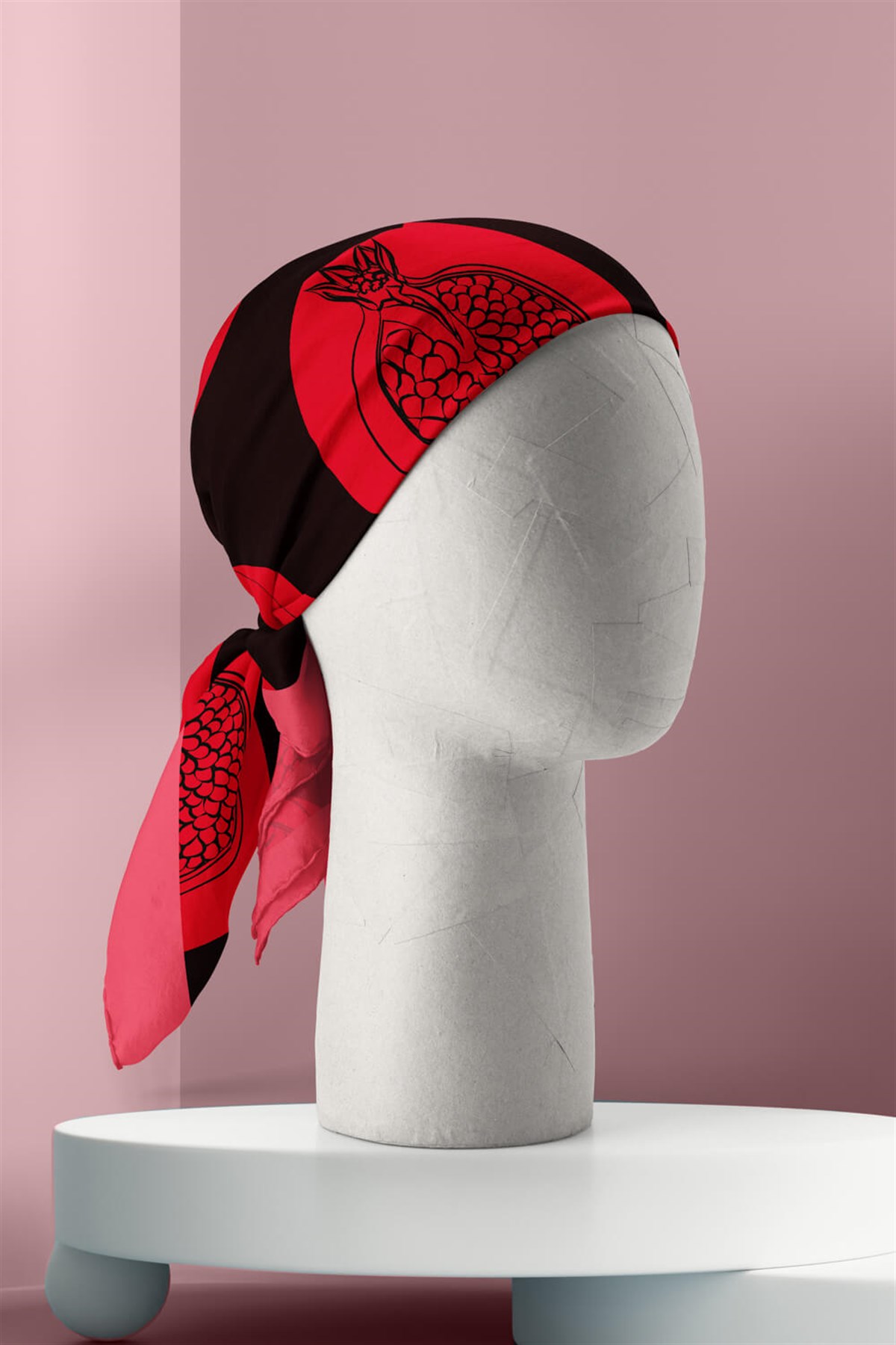 Violla V20 Kadın Nar Desenli Bandana 50x50 Kırmızı Siyah