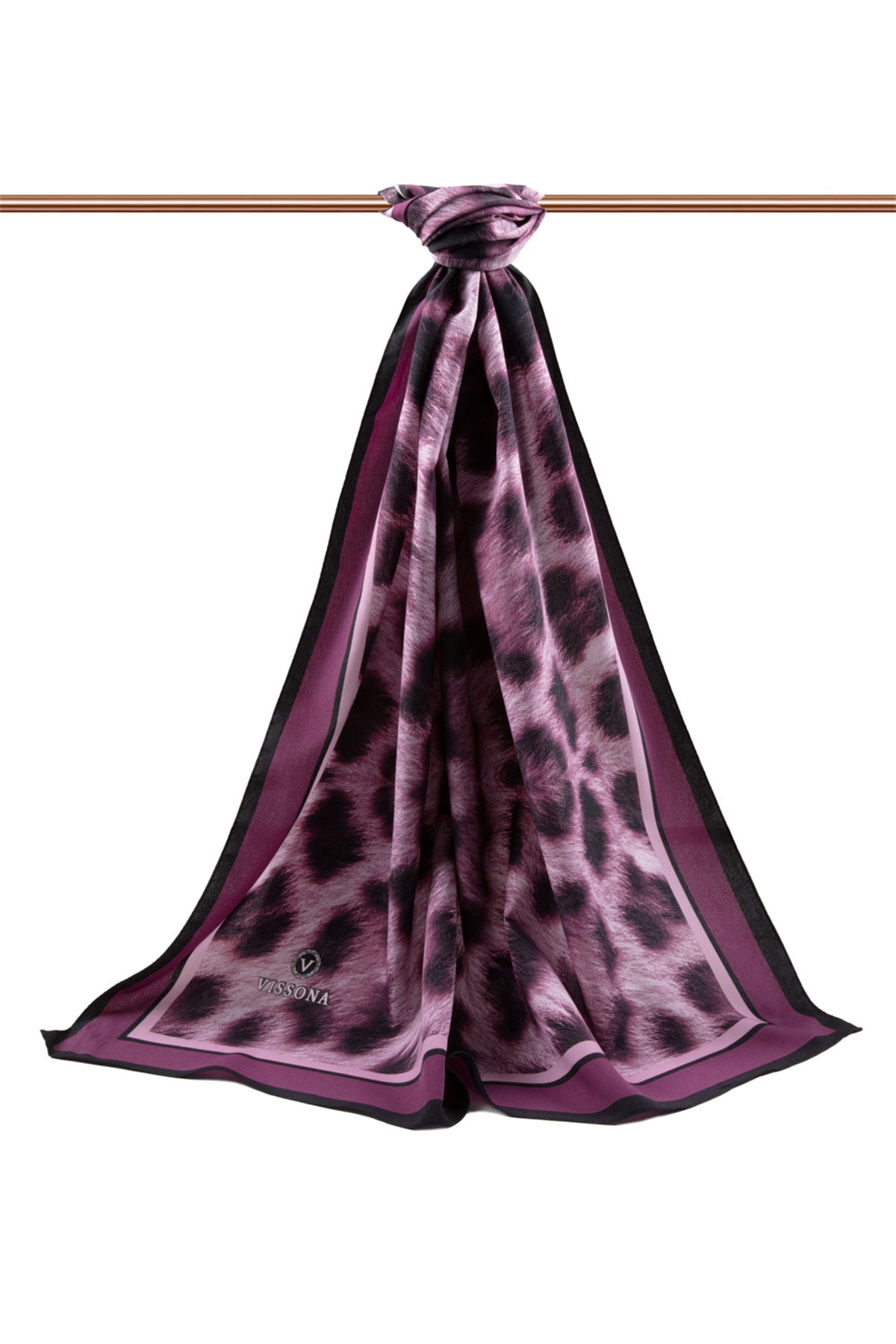 LÜKS MEDİNE İPEĞİ LEOPAR DESENLİ GÜL KURUSU  RENKLİ 75X195 KIRIŞMAZ ŞAL MOSS KREP DİKİŞ TİPİ İTALYAN DİKİŞLİ