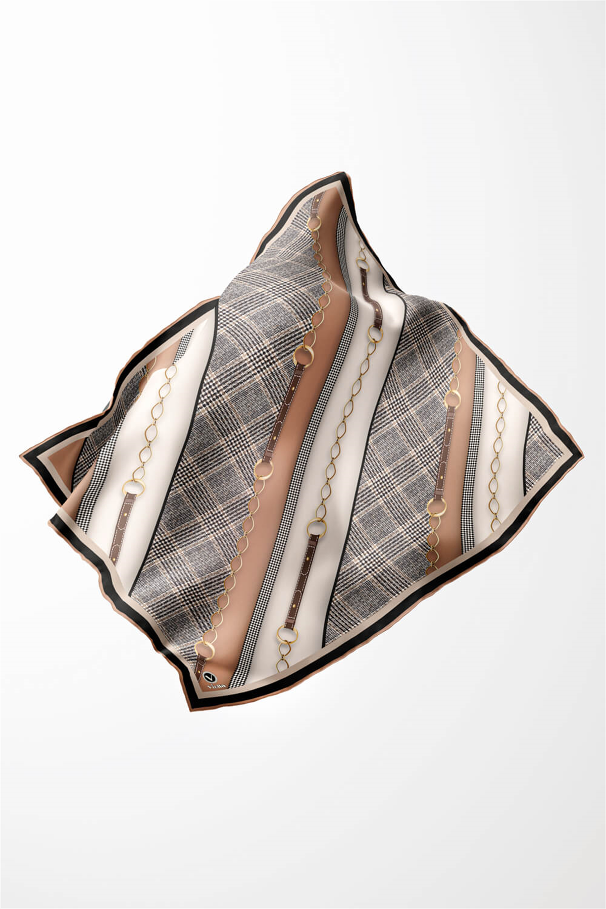 Twill Kemer Desenli Bakır Renkli 90x90 Eşarp (İpek İçermez) Kenar Dikiş Şekli El Dikişli