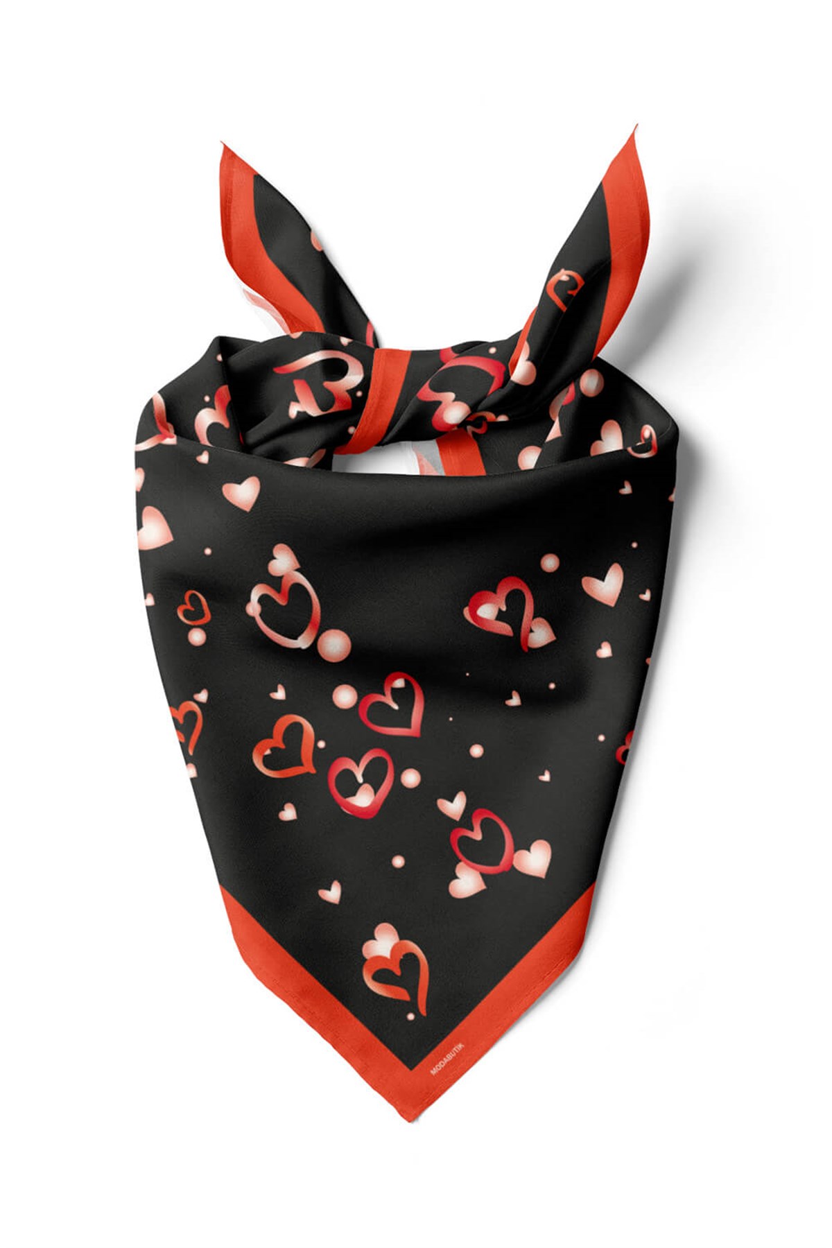 Violla V18 Kadın Kalp Desenli Bandana 50x50 Siyah Kırmızı DG0450-22