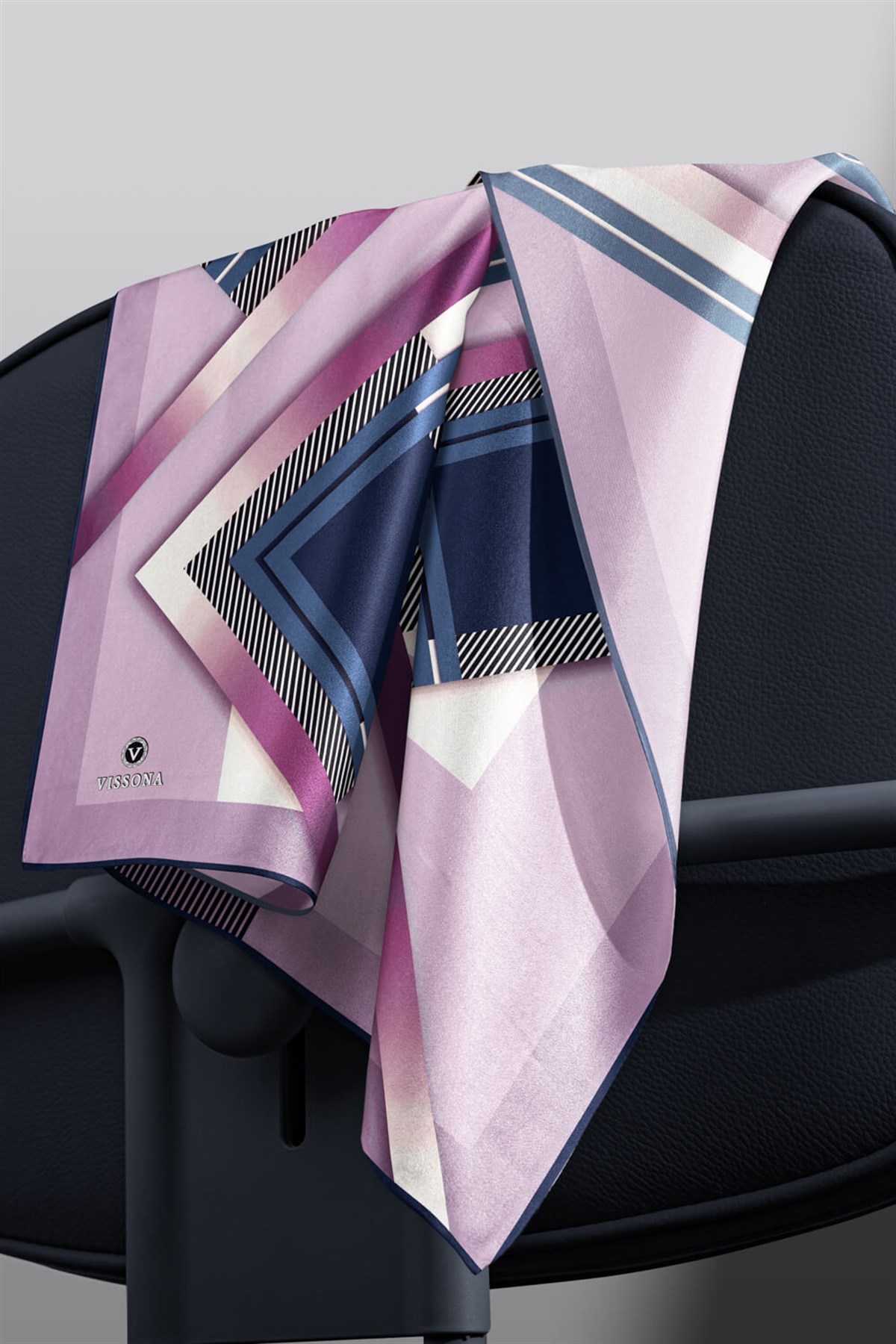 %100 Twill İpek Zebra Desenli Lila - Lacivert Renkli 90x90 Eşarp Dikim Şekli : El Dikişi
