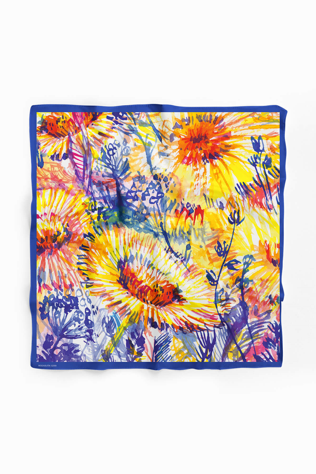 D106 Kadın Yağlı Boya Desenli Bandana 50x50 Sarı DG0299-22