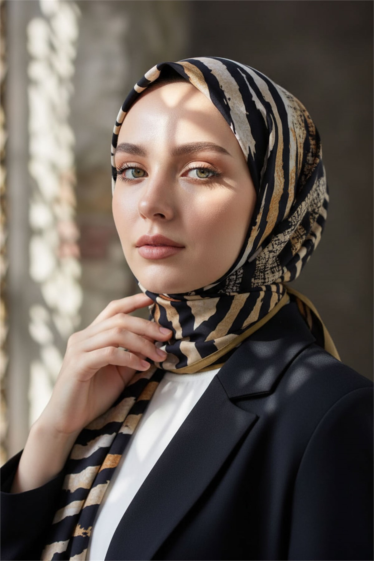 KREP ZEBRA DESENLİ TABA - SİYAH RENKLİ 75X195 KIRIŞMAZ ŞAL