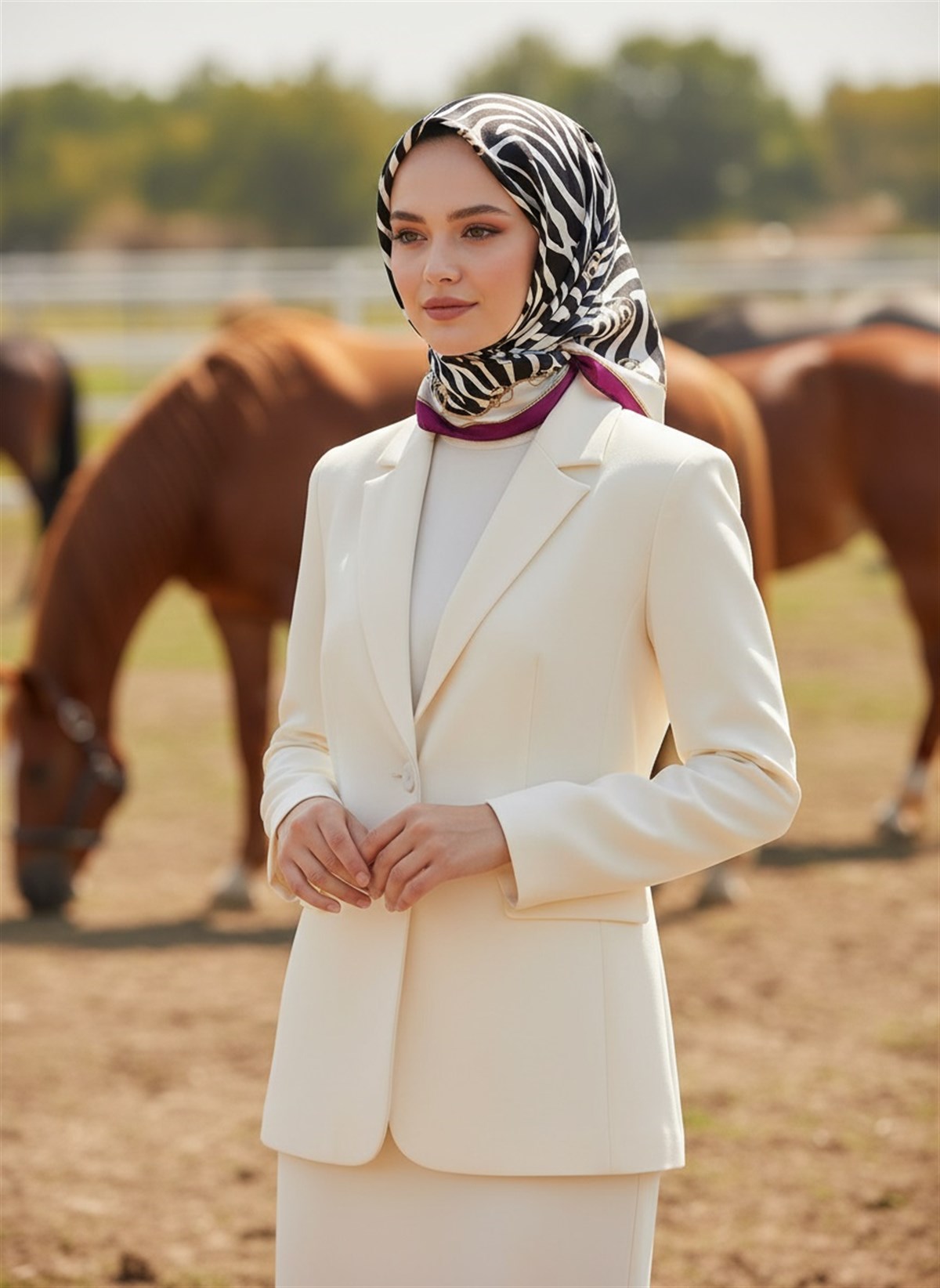 %100 Twill İpek Zincirli Ve Zebra Desenli Mürdüm - Bej Renkli 90x90 Eşarp Dikim Şekli : El Dikişi