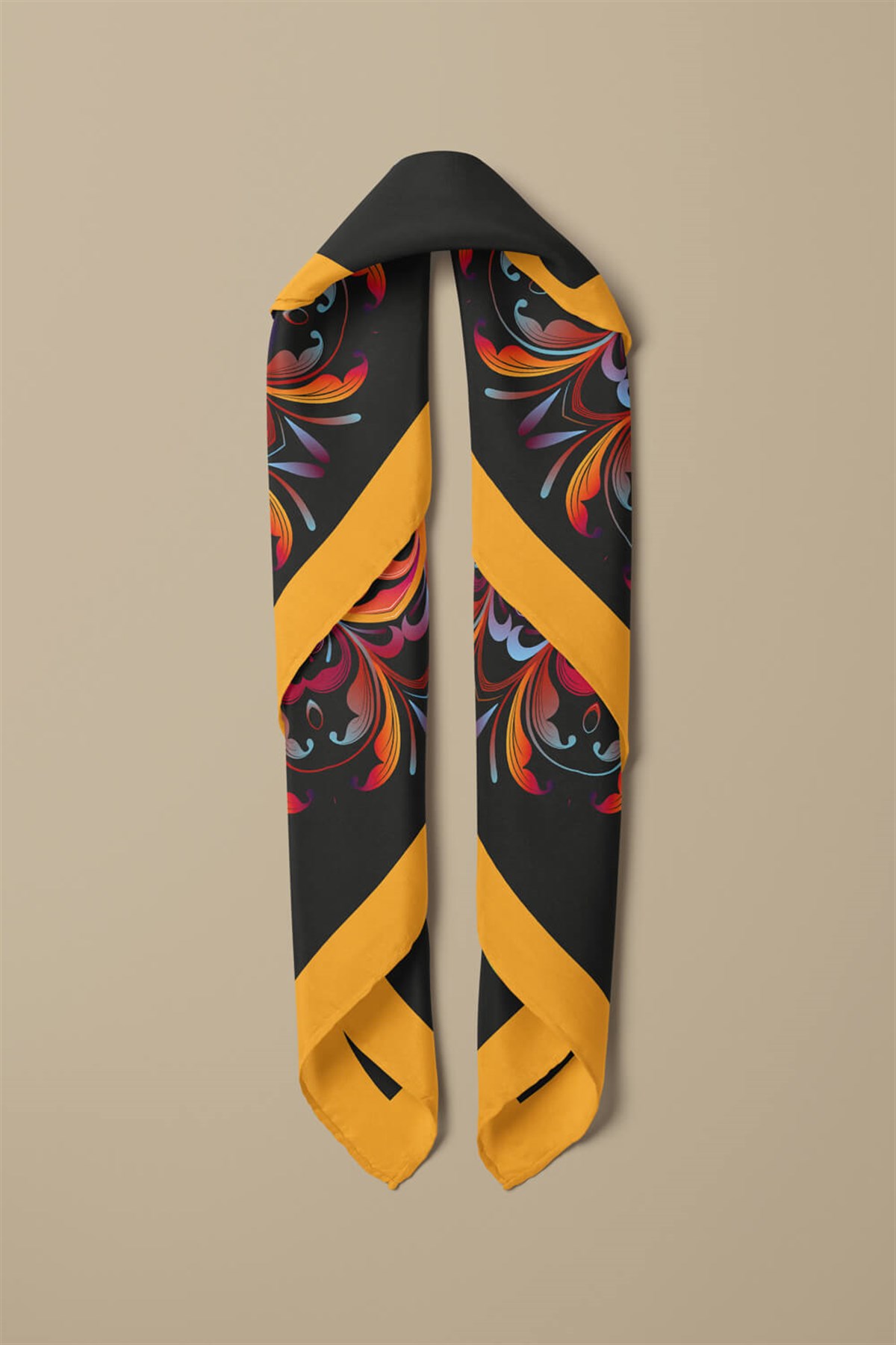Violla Z35 Kadın Egzotik Desenli Bandana 50x50 Sarı Mor DG0309-22