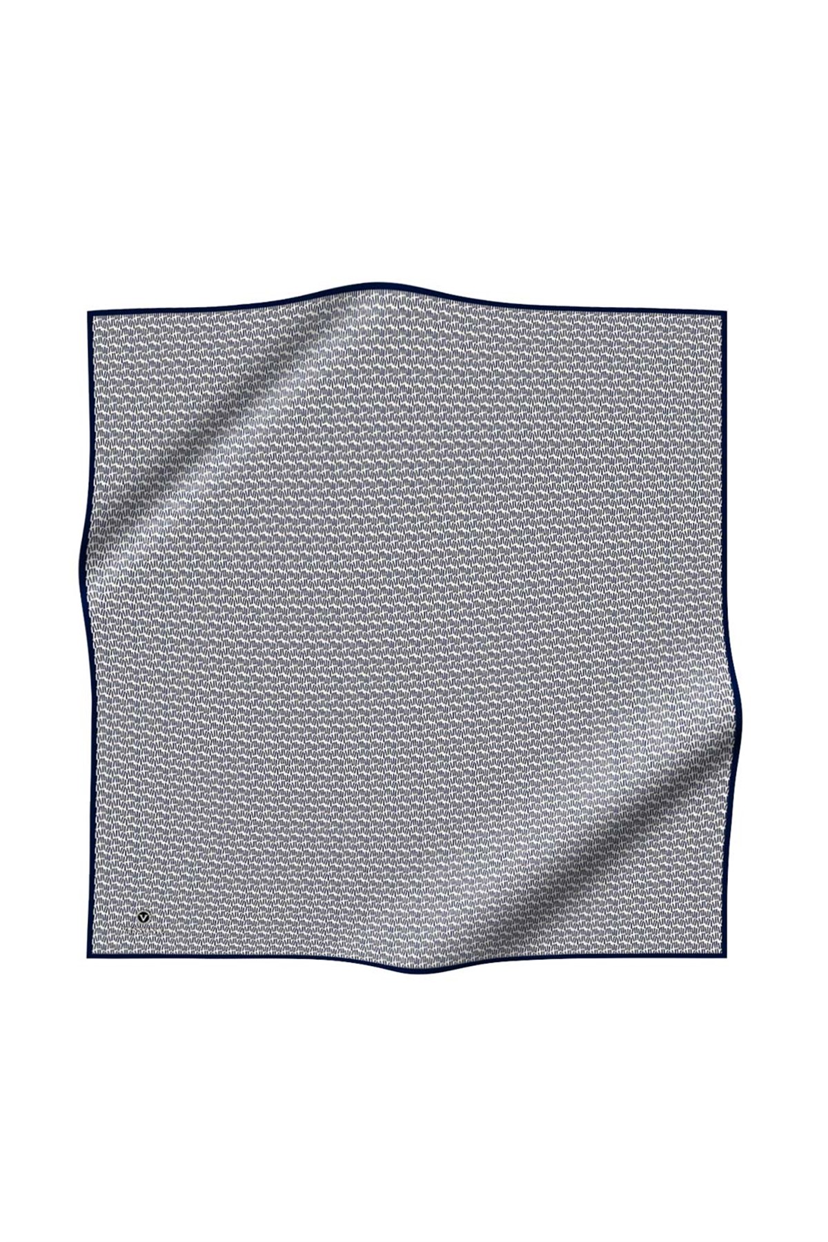 %100 Twill İpek Çizgi Desenli Krem - Lacivert Renkli 90x90 Eşarp Dikim Şekli : El Dikişi