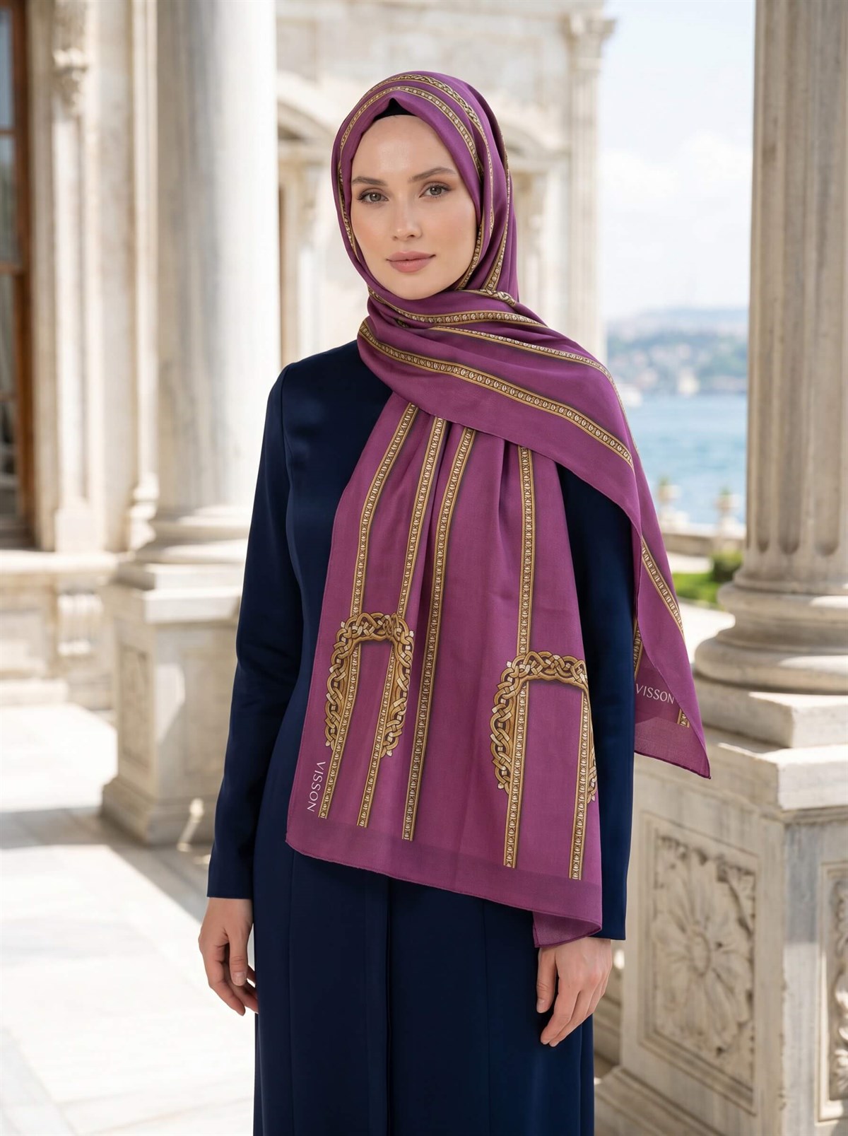 KREP ZİNCİR DESENLİ MÜRDÜM RENKLİ 75X195 KIRIŞMAZ ŞAL