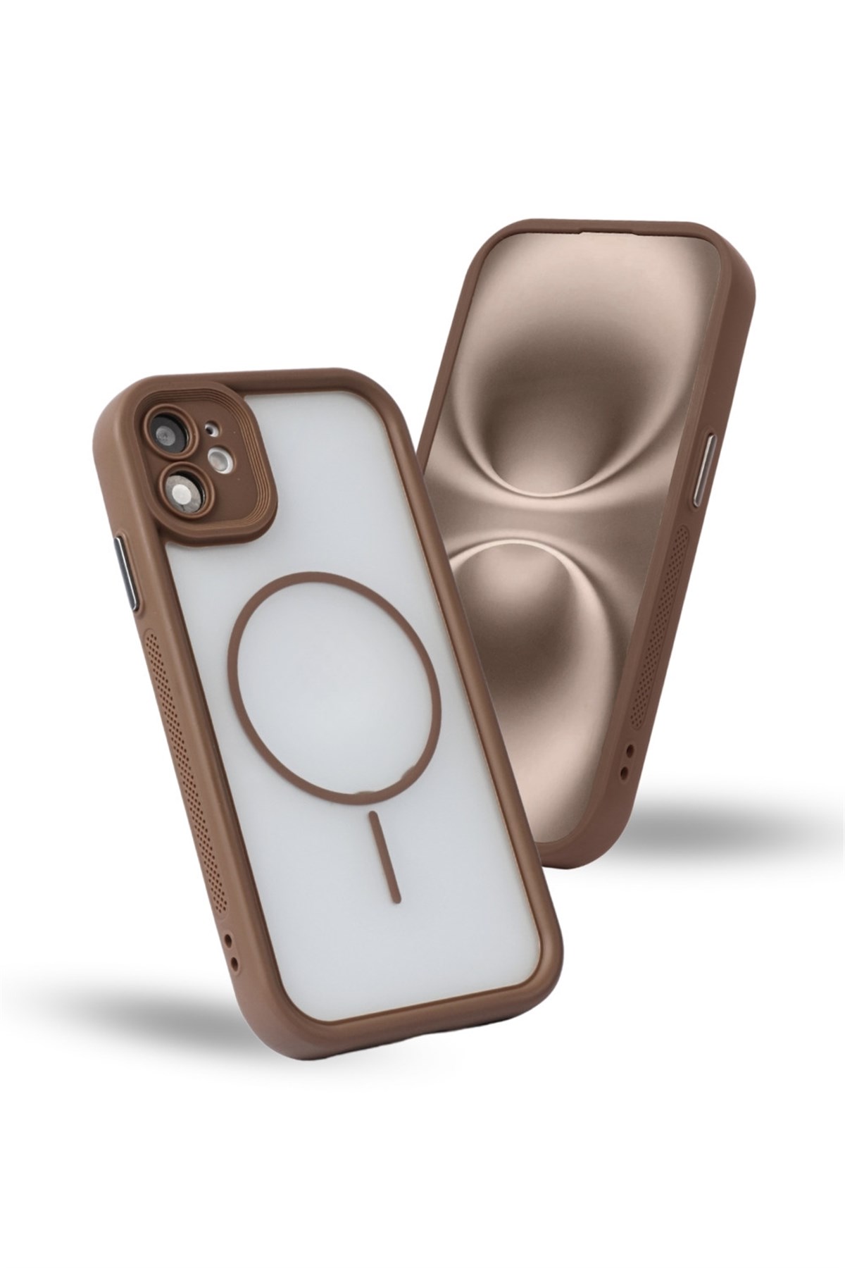 iPhone 12 Kılıf – Kamera Korumalı – MagSafe Uyumlu – Haki Renk – Mat Silikon Telefon Kılıfı