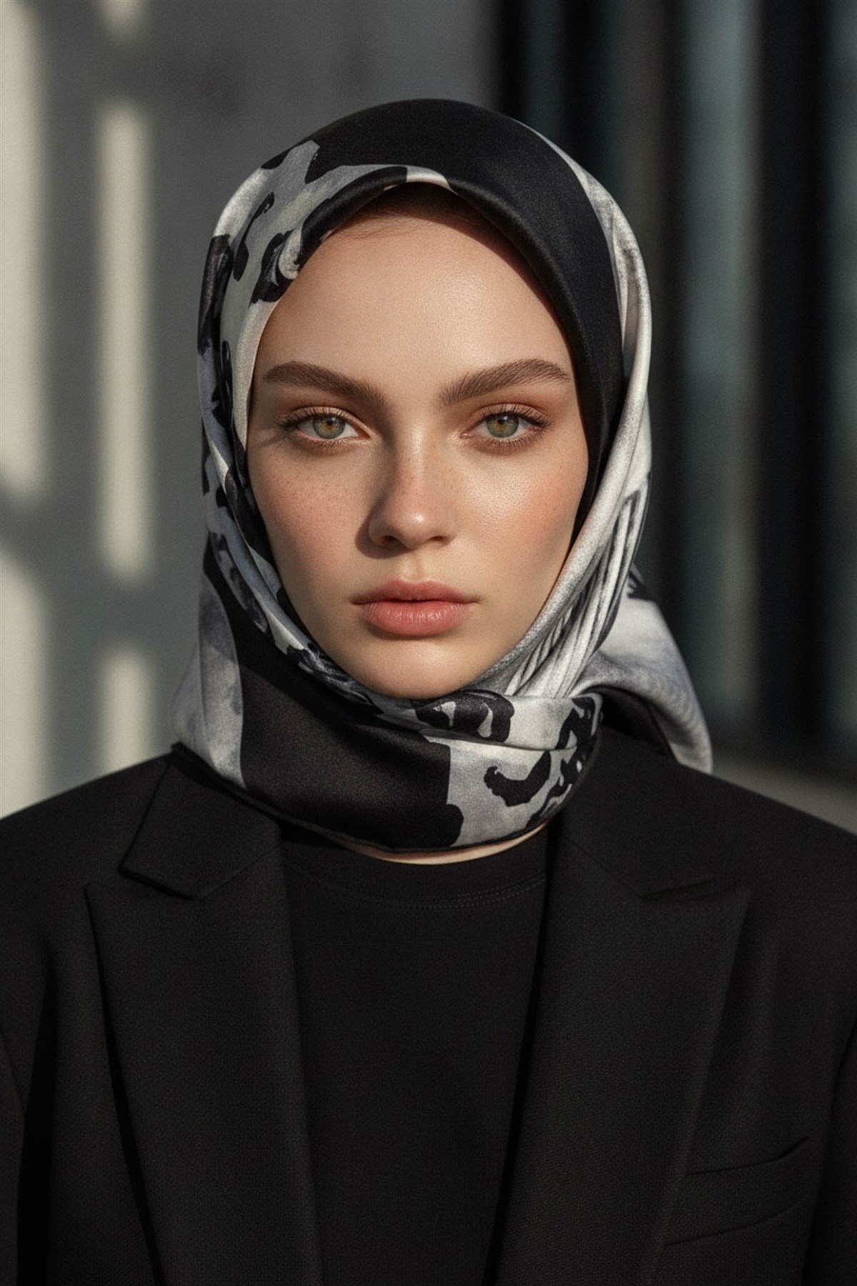 %100 Twill İpek Leopar Ve Geometrik Desenli Gri Renkli 90x90 Eşarp Dikim Şekli : El Dikişi