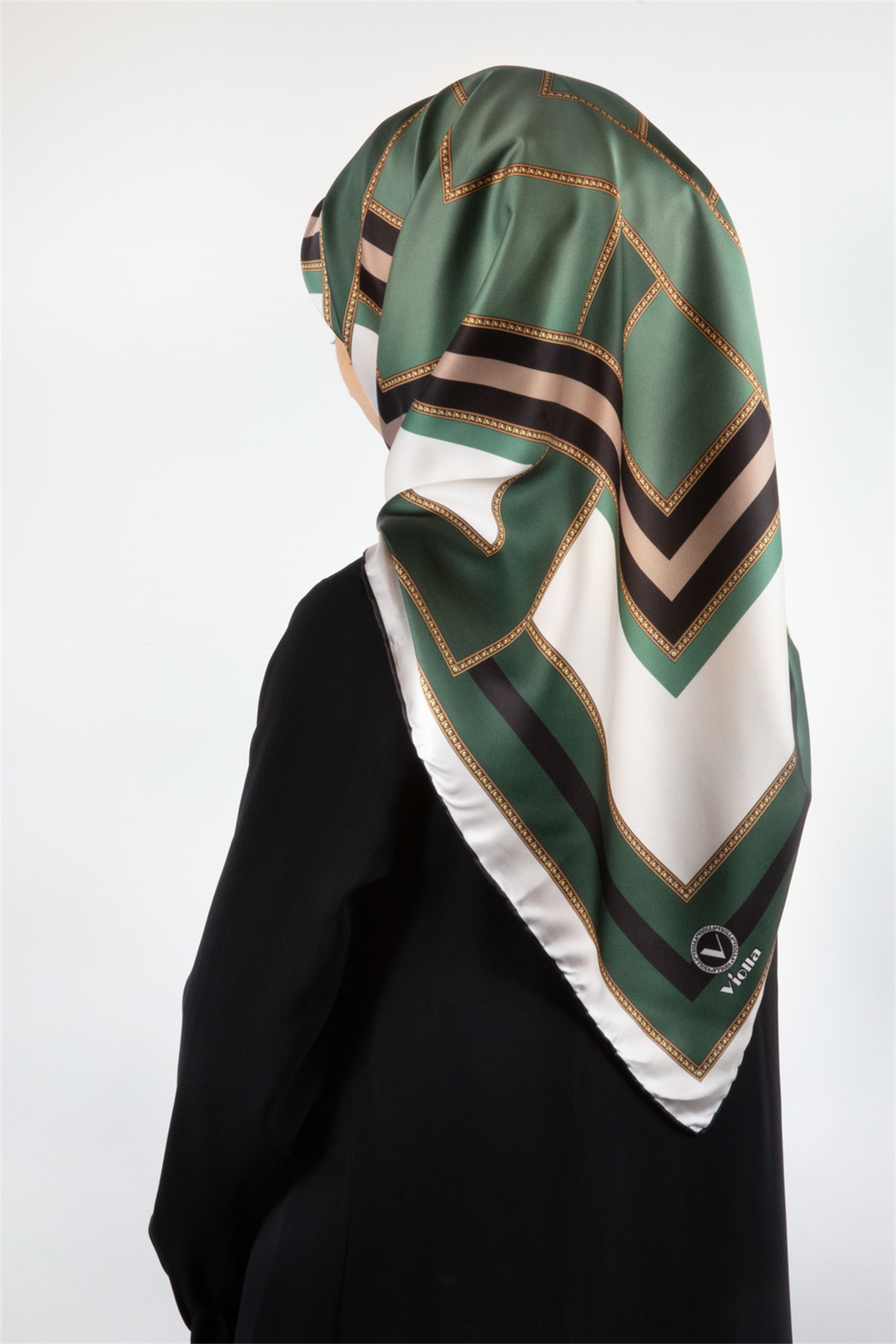 Twill Çerçeve Desenli Mint Yeşili Renkli 90x90 Eşarp (İpek İçermez) Kenar Dikiş Şekli El Dikişli