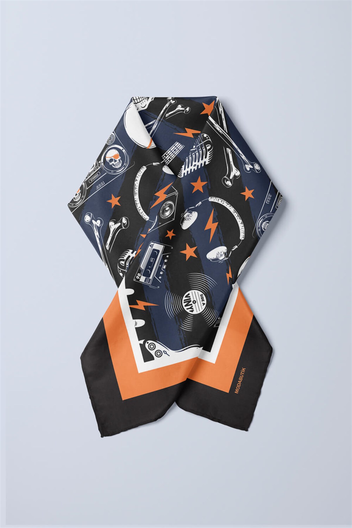 Violla C51 Kadın Mavi Siyah Kurukafa Desenli 50x50 Bandana HYL DG01554-22