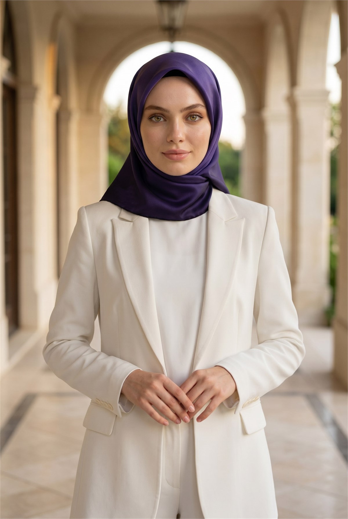 %100 Twill İpek Eşarp 90x90 Mor Degrade Desenli El Dikişli Kadın Eşarp