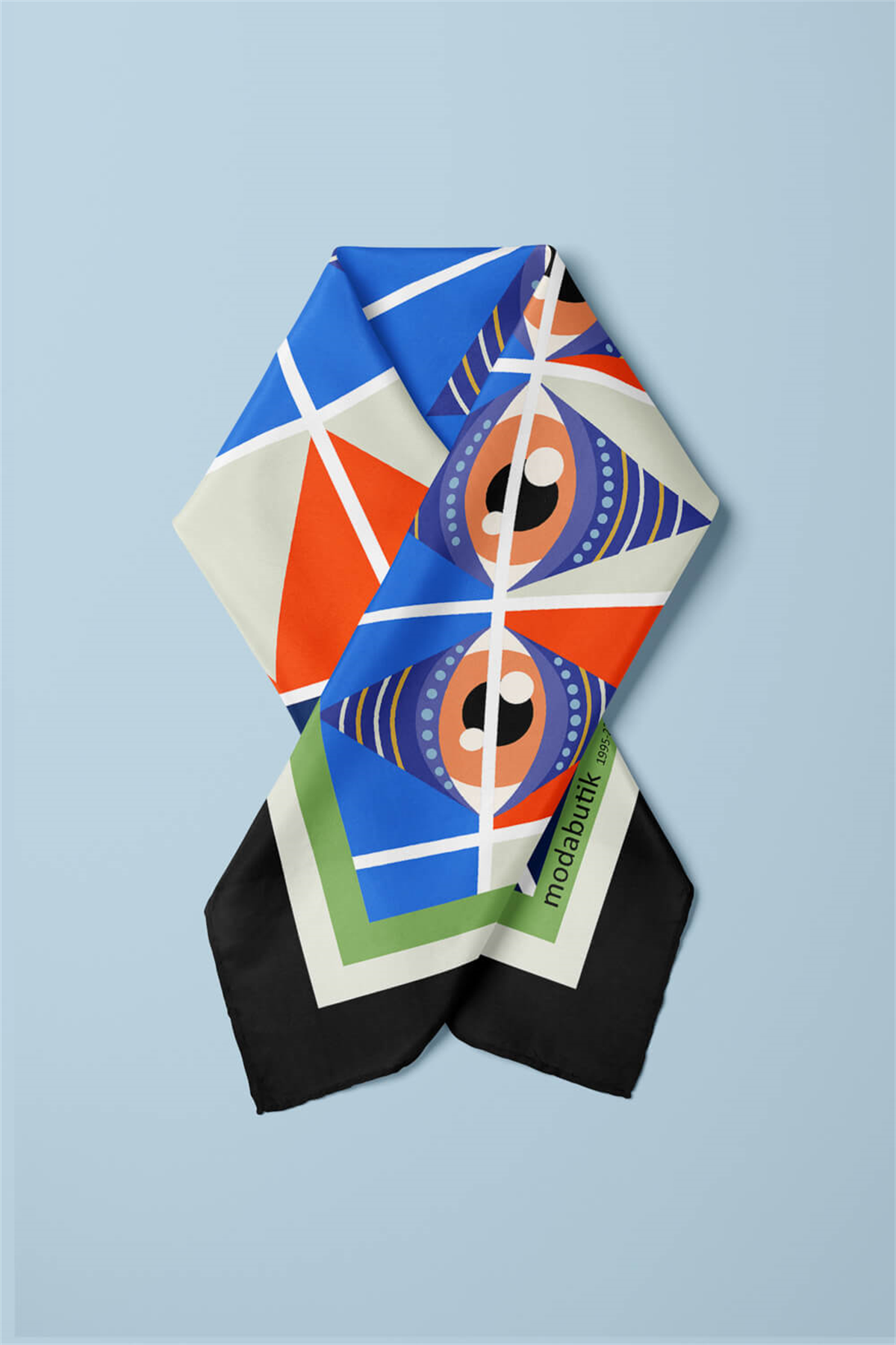 C104 Kadın Mavi Turuncu Göz Desenli 50x50 Bandana HYL DG1995-22