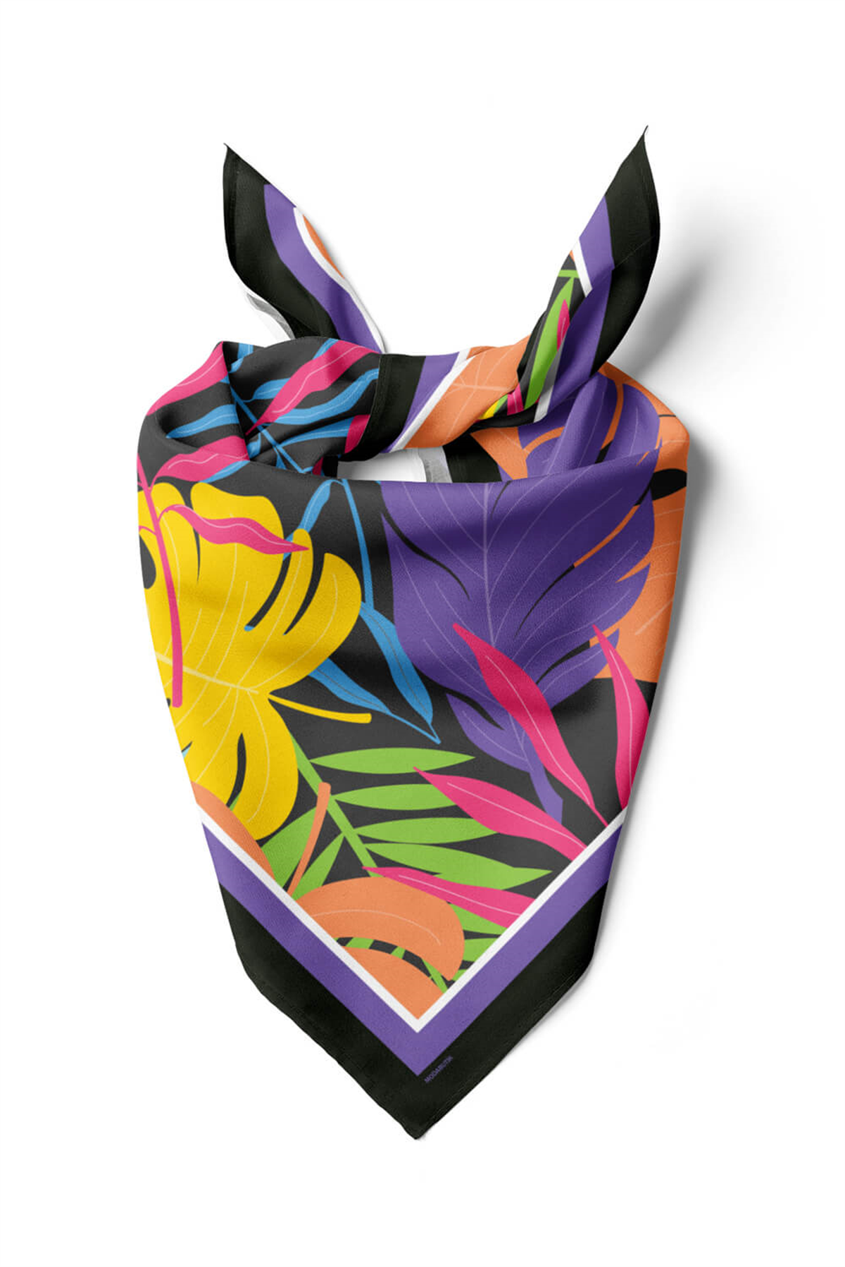 C78 Kadın Mavi Yaprak Desenli 50x50 Bandana HYL DG01692-22