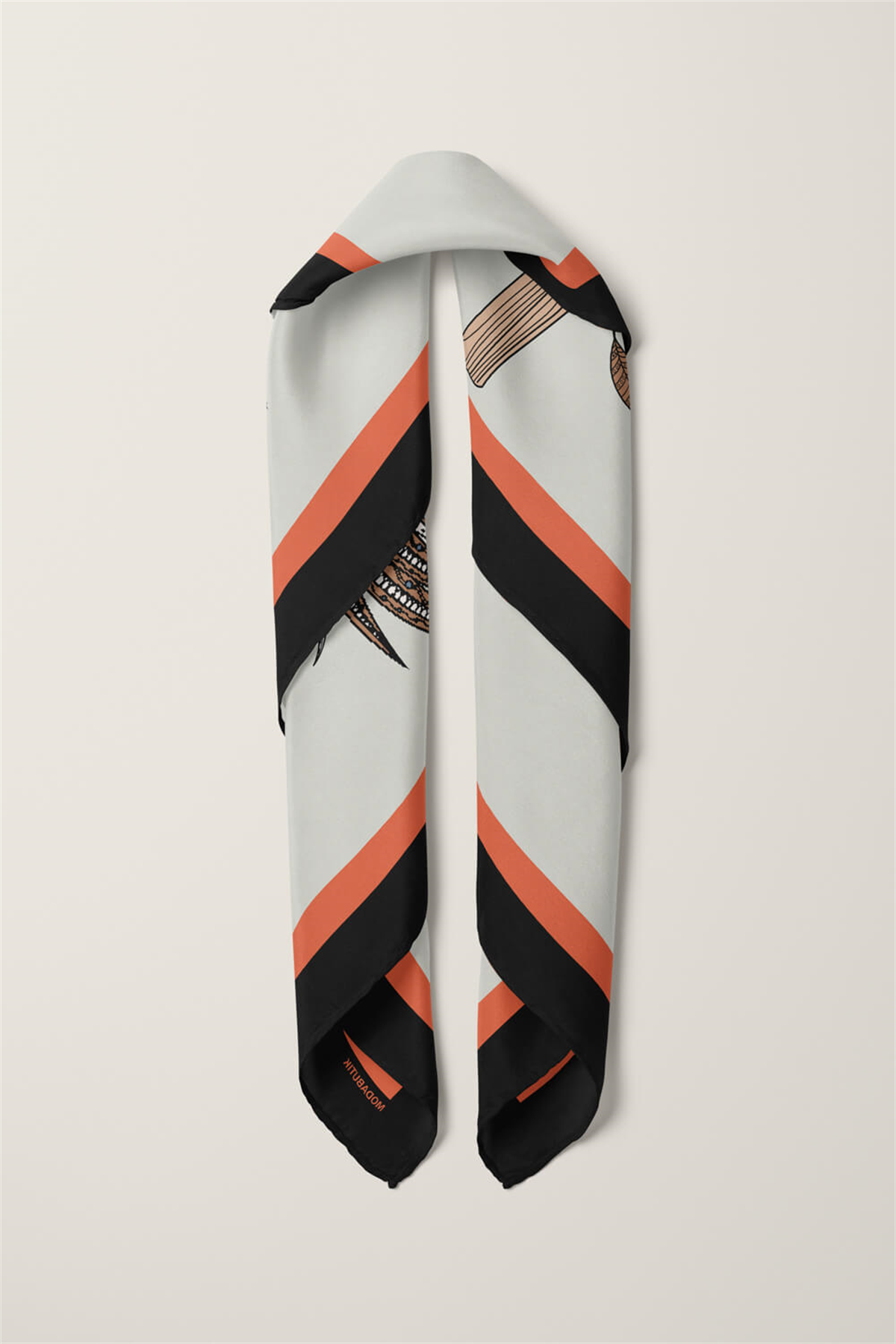 D73 Kadın Krem Ethnic Owl Desenli 50x50 Bandana HYL DG0660-22