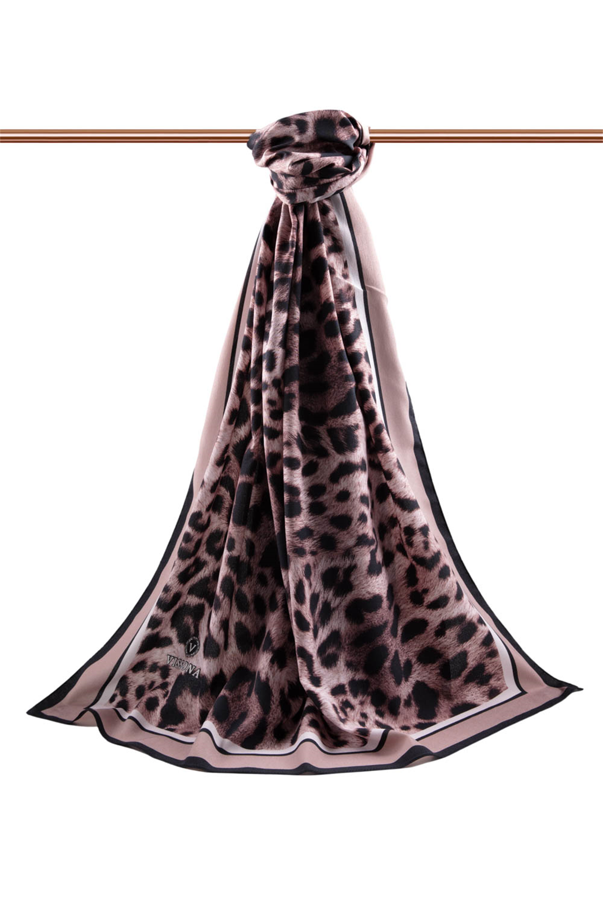 LÜKS MEDİNE İPEĞİ LEOPAR DESENLİ PUDRA RENKLİ 75X195 KIRIŞMAZ ŞAL MOSS KREP DİKİŞ TİPİ İTALYAN DİKİŞLİ