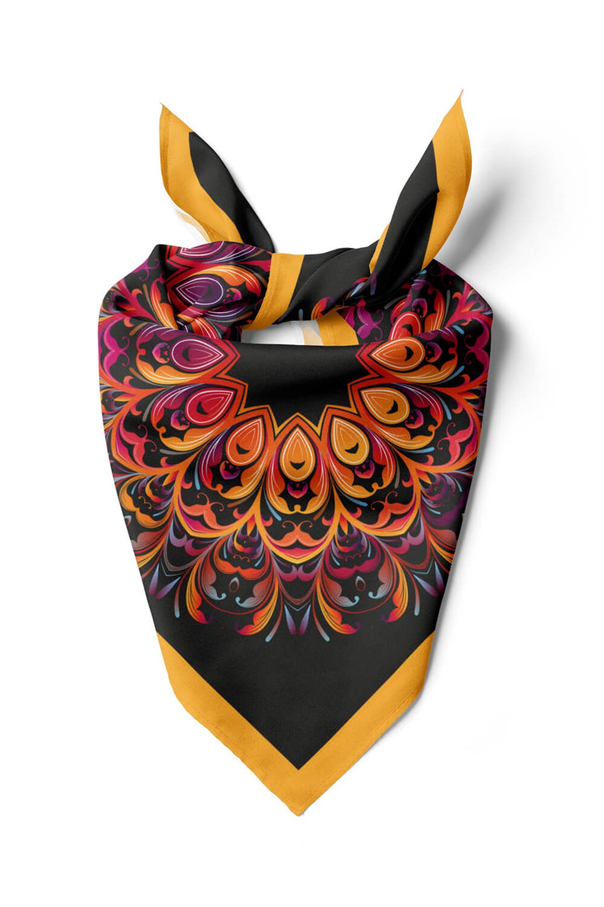 Violla Z35 Kadın Egzotik Desenli Bandana 50x50 Sarı Mor DG0309-22