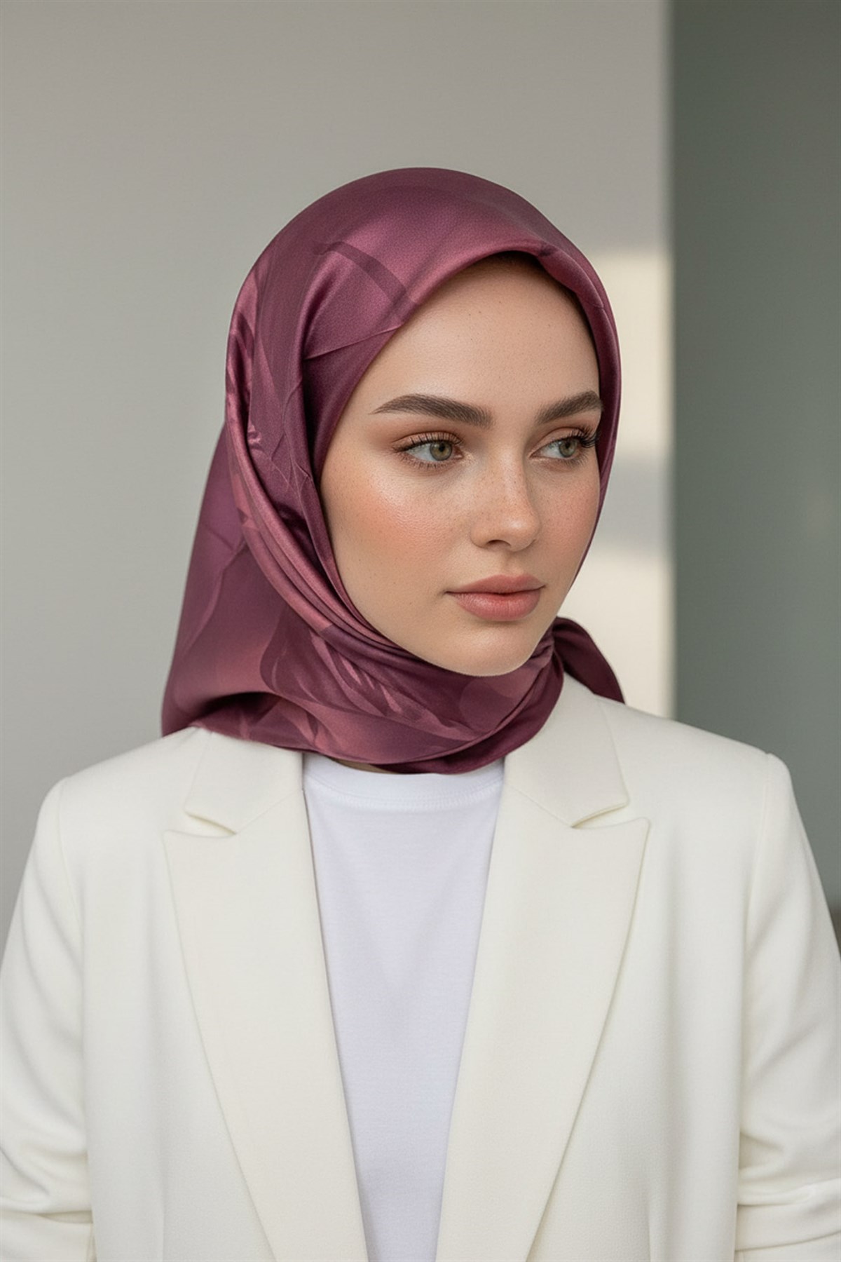 % 57 İPEK % 43 VİSKON Twill İpek Çiçek Desenli Gül Kurusu Renkli 90x90 Dikim Şekli : El Dikişi Eşarp