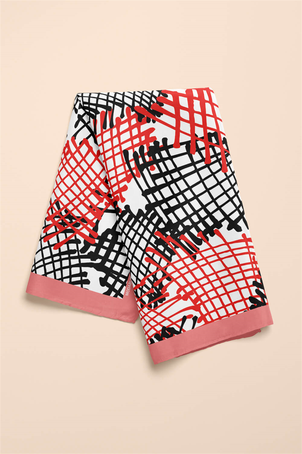 Y58 Kadın Kare Desenli Bandana 50x50 Siyah Kırmızı DG0129-22