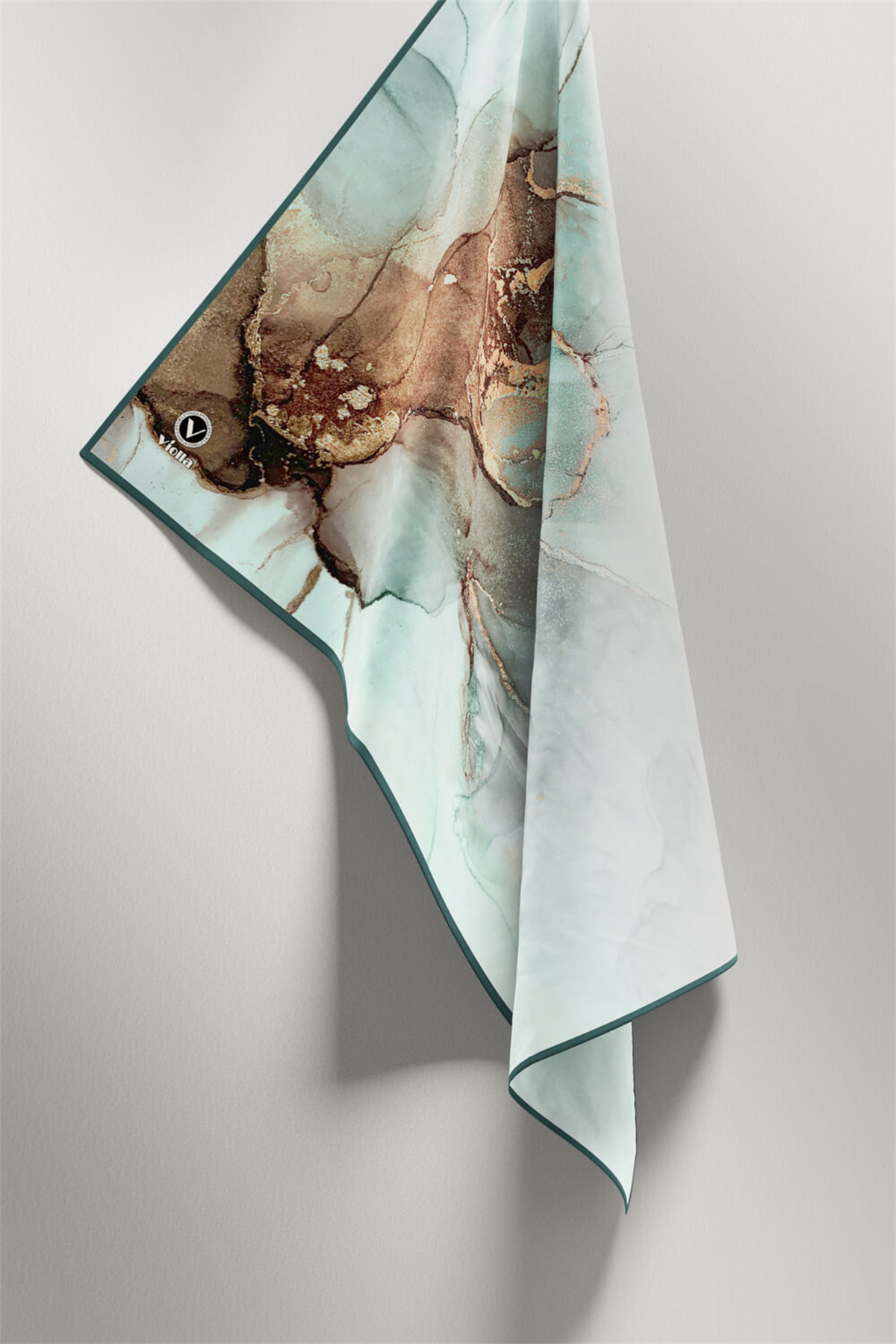 Twill Batik Desenli Mint Yeşili - Bej Renkli 90x90 Eşarp (İpek İçermez) Kenar Dikiş Şekli El Dikişli