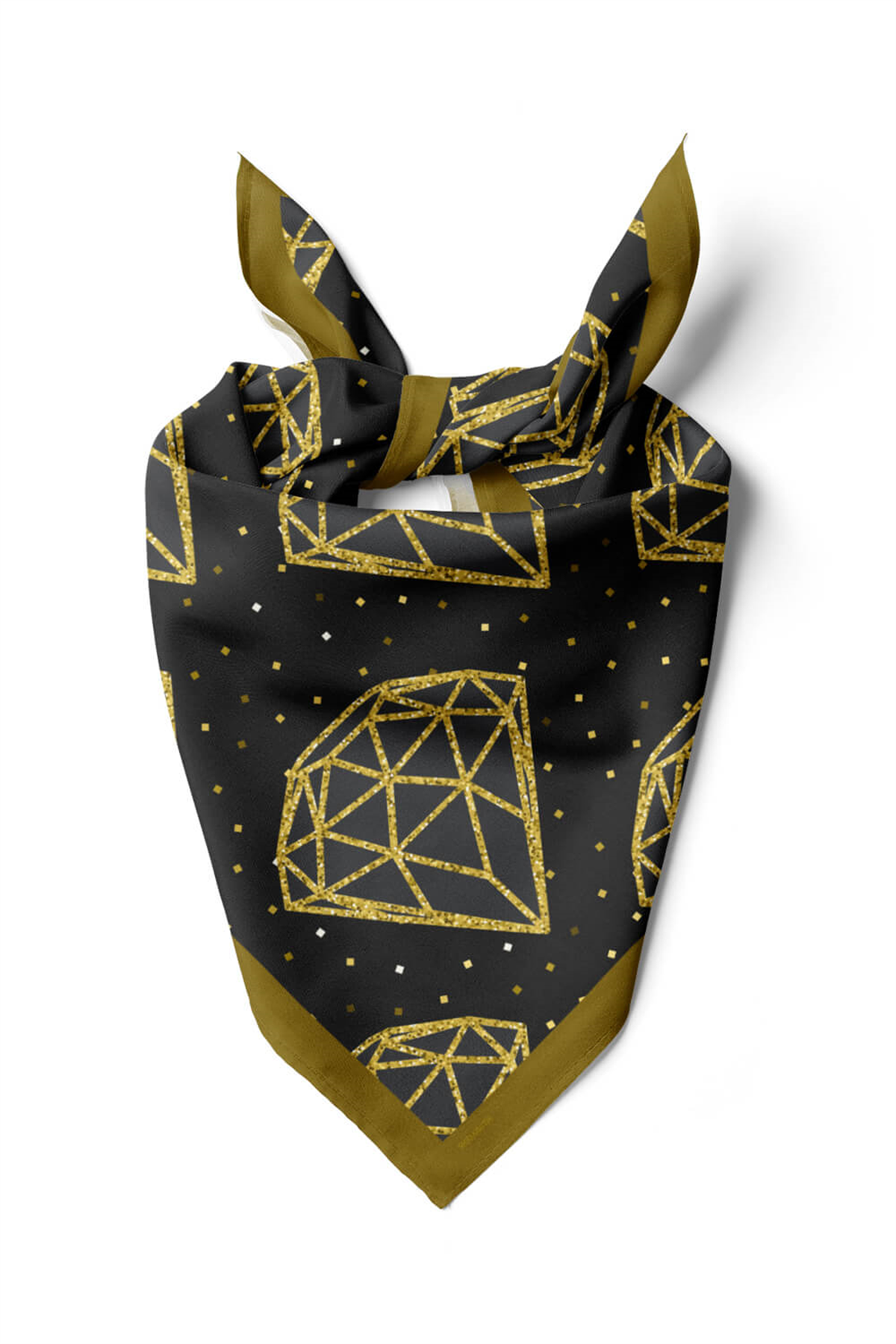 Y26 Kadın Pırlanta Desenli Bandana 50x50 Siyah Sarı DG0393-22