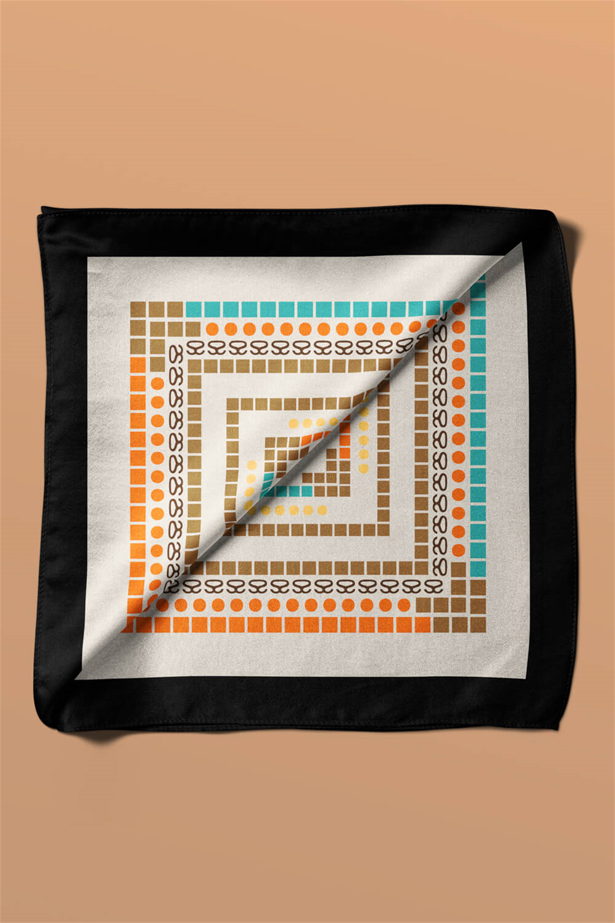 G32 Kadın Pembe Turuncu Siyon Desenli 50x50 Bandana