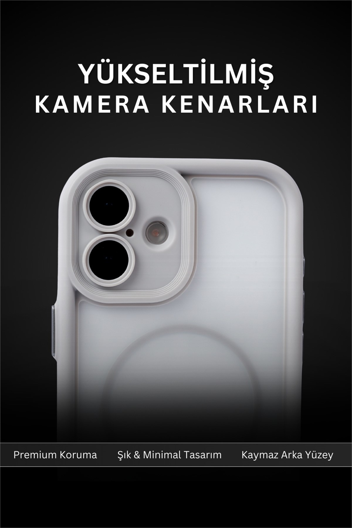 iPhone 16 Kılıf – Kamera Korumalı – MagSafe Uyumlu – Gri Renk – Mat Silikon Telefon Kılıfı