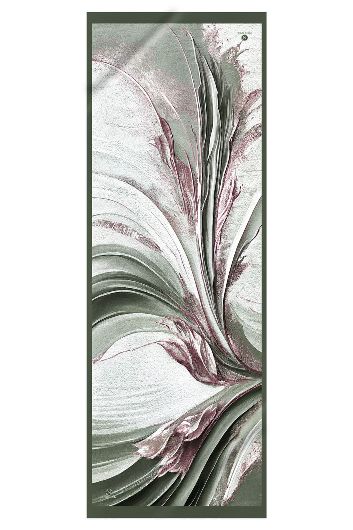 KREP ŞAL EFEKTLİ VE SOYUT DESENLİ HAKİ RENKLİ 70X190 KIRIŞMAZ ŞAL İTAYLYAN DİKİŞLİ
