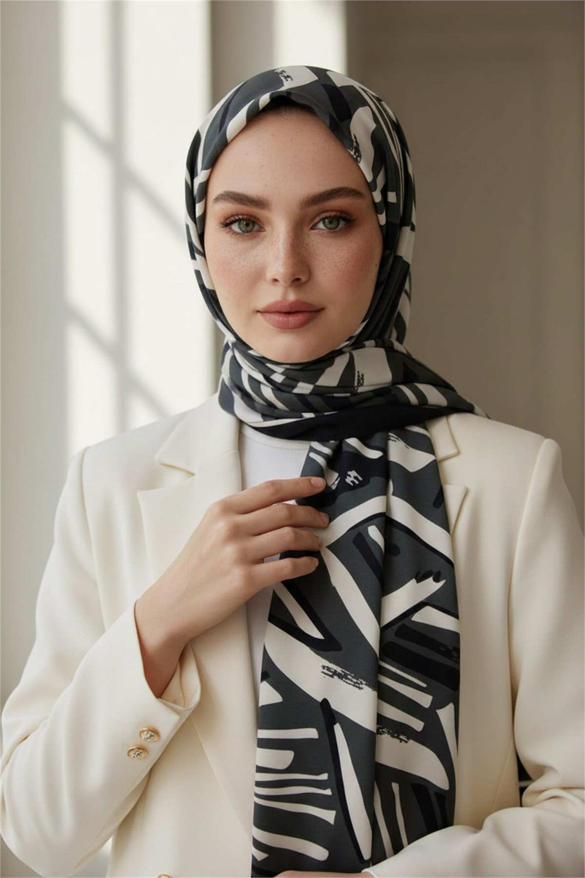 KREP ÇİZGİ DESENLİ FÜME RENKLİ 75X195 KIRIŞMAZ ŞAL