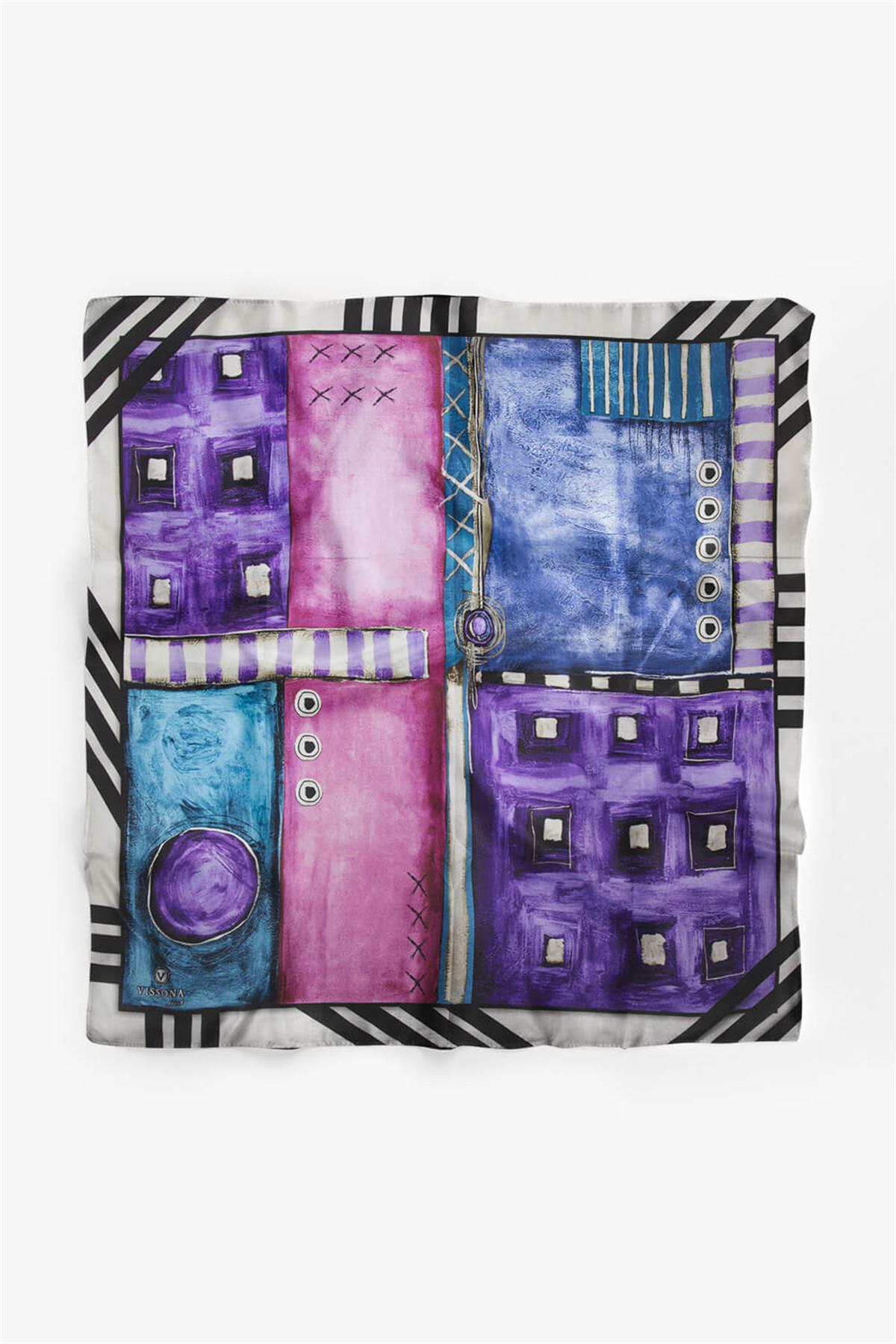 %100 İpek Kadın Desenli Bandana 80x80