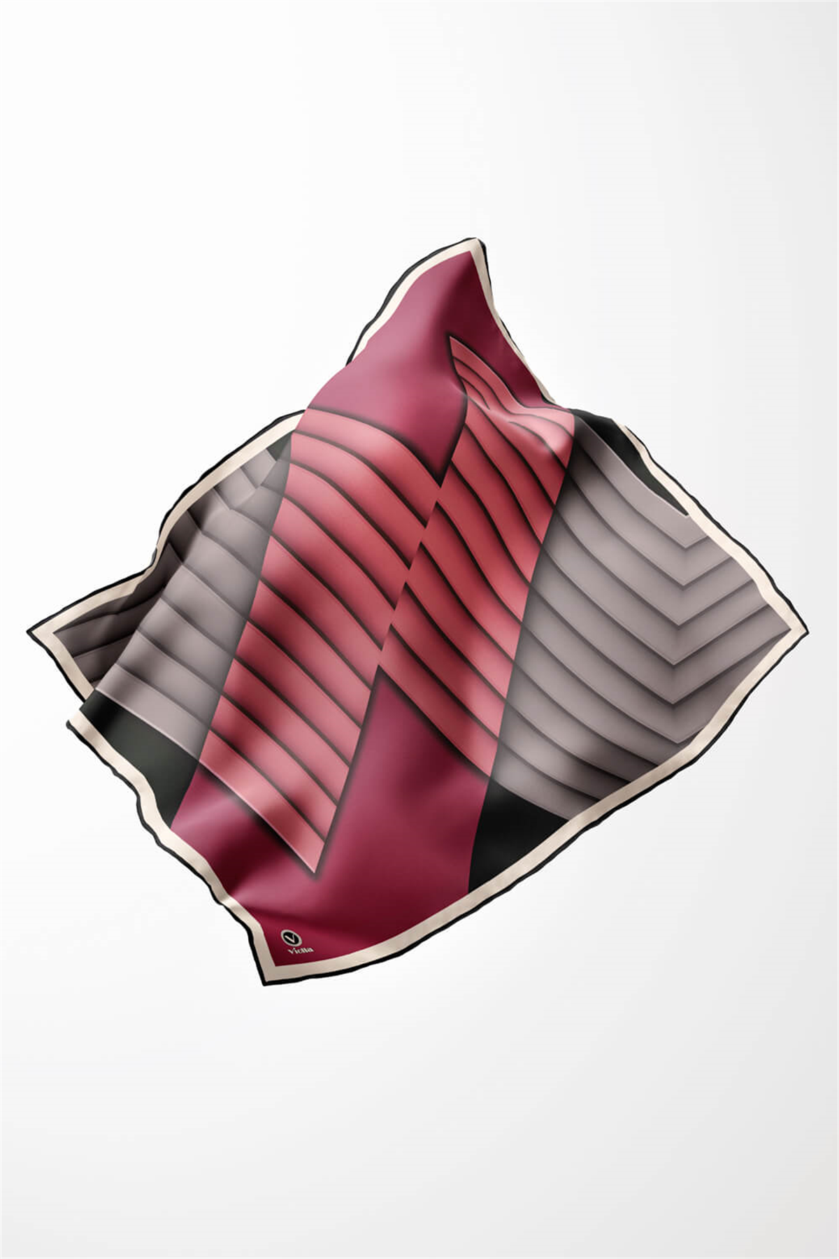 Rayon Zikzak Çizgi Desenli Pembe Renkli 90x90 Eşarp (İpek İçermez) Dikim Şekli : El Dikişi