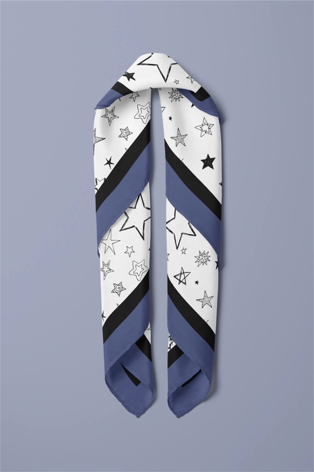 E9 Kadın Yıldız Desenli 50x50 Bandana HYL DG01117-22