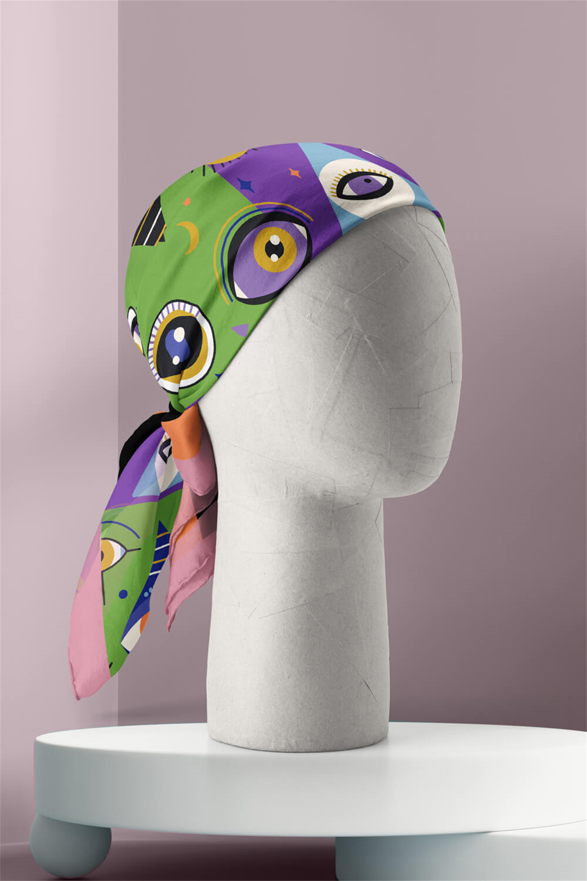 E55 Kadın Mor Yeşil Göz Desenli 50x50 Bandana HYL DG01673-22