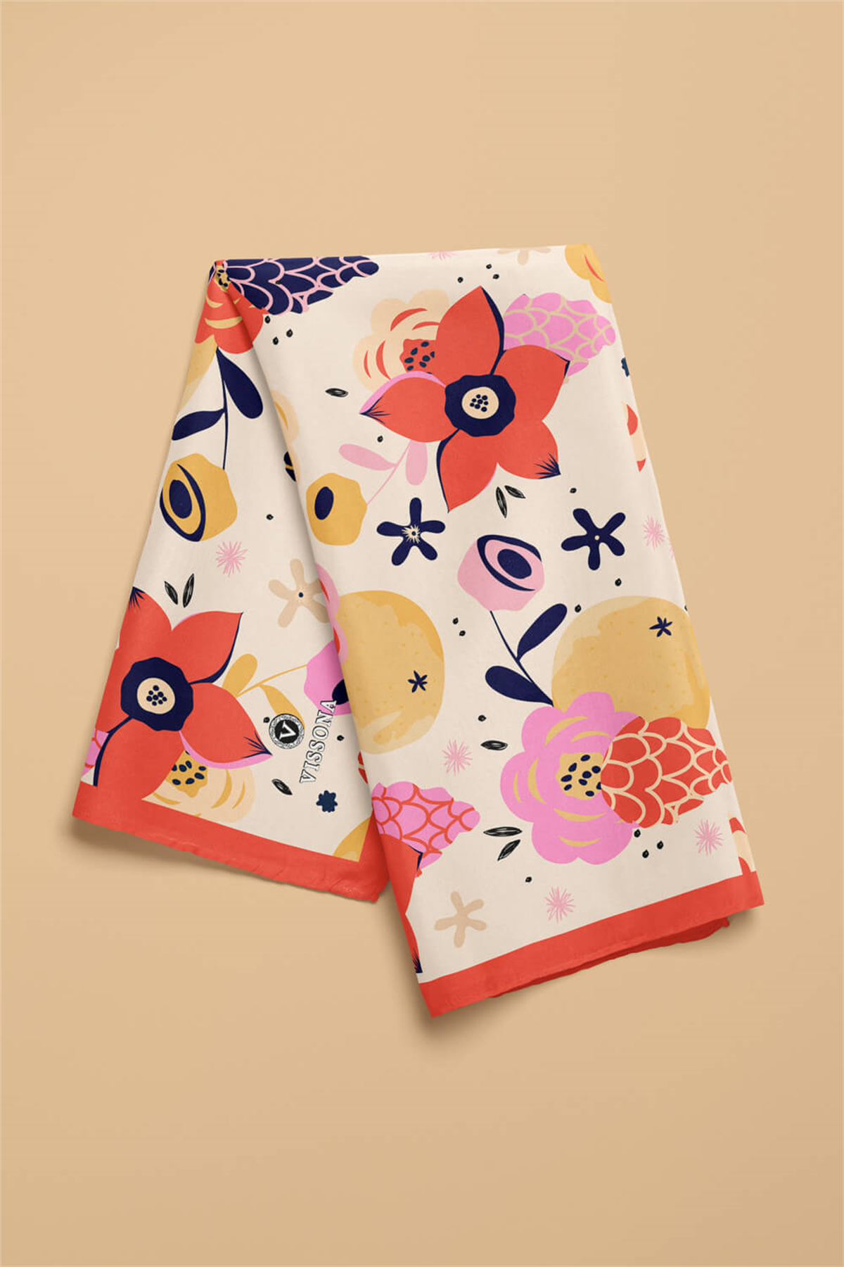 Saten İpek Çiçek Desenli Kadın Bandana