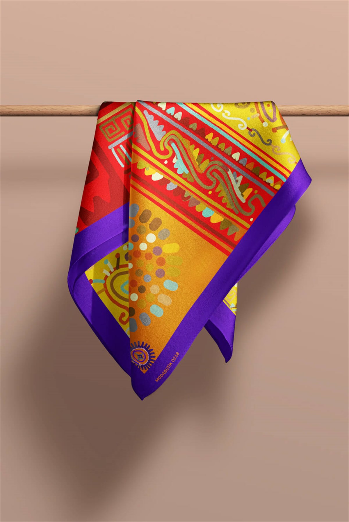 Violla B71 Kadın African Etnik Desenli Bandana Kırmızı Sarı Dg0218